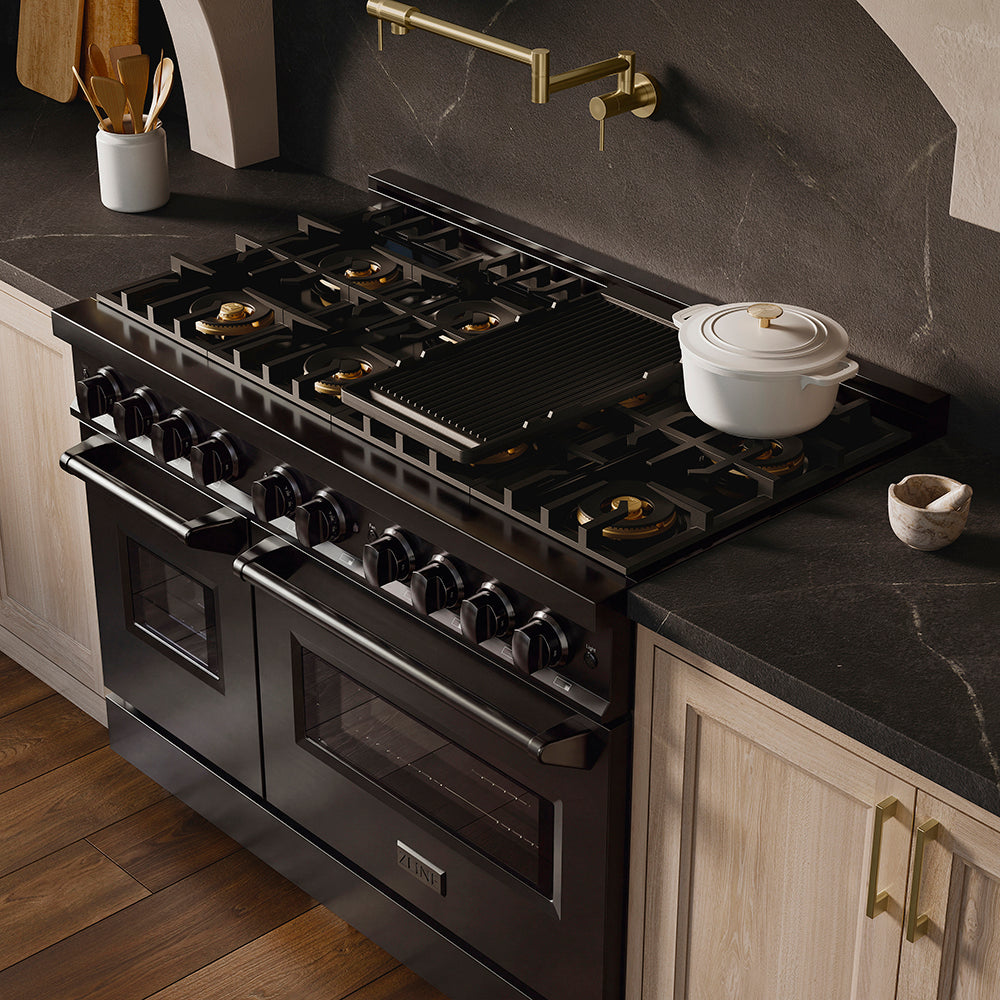 ZLINE 48 in. 6.7 cu. ft. Classic Dual Fuel Range with 8 Burner DuoPro™ Cooktop and Dual Ovens in Satin Stainless Steel with White Matte Doors (PCDRS-WM-48)
