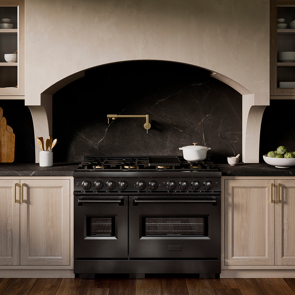 ZLINE 48 in. 6.7 cu. ft. Classic Dual Fuel Range with 8 Burner DuoPro™ Cooktop and Dual Ovens in Satin Stainless Steel with White Matte Doors (PCDRS-WM-48)