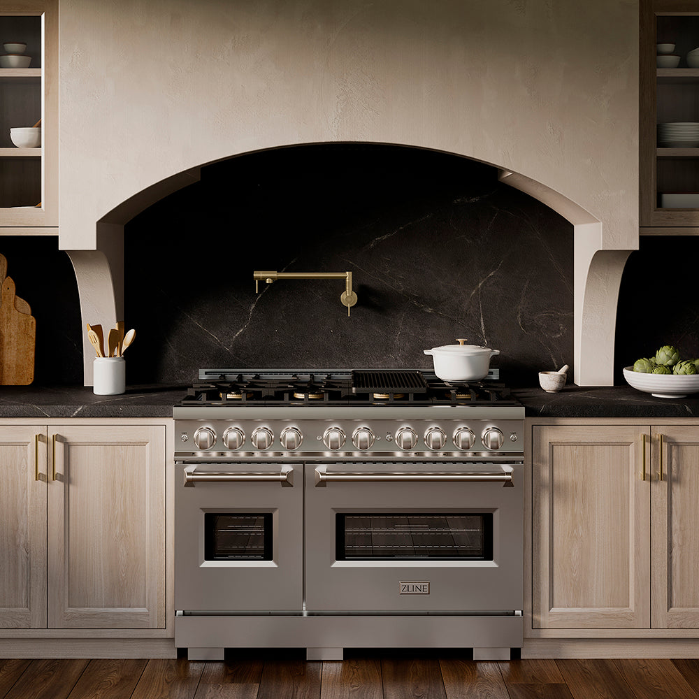 ZLINE 48 in. 6.7 cu. ft. Classic Gas Range with 8 Burner DuoPro™ Cooktop and Dual Ovens in Satin Stainless Steel (PCGRS-48)