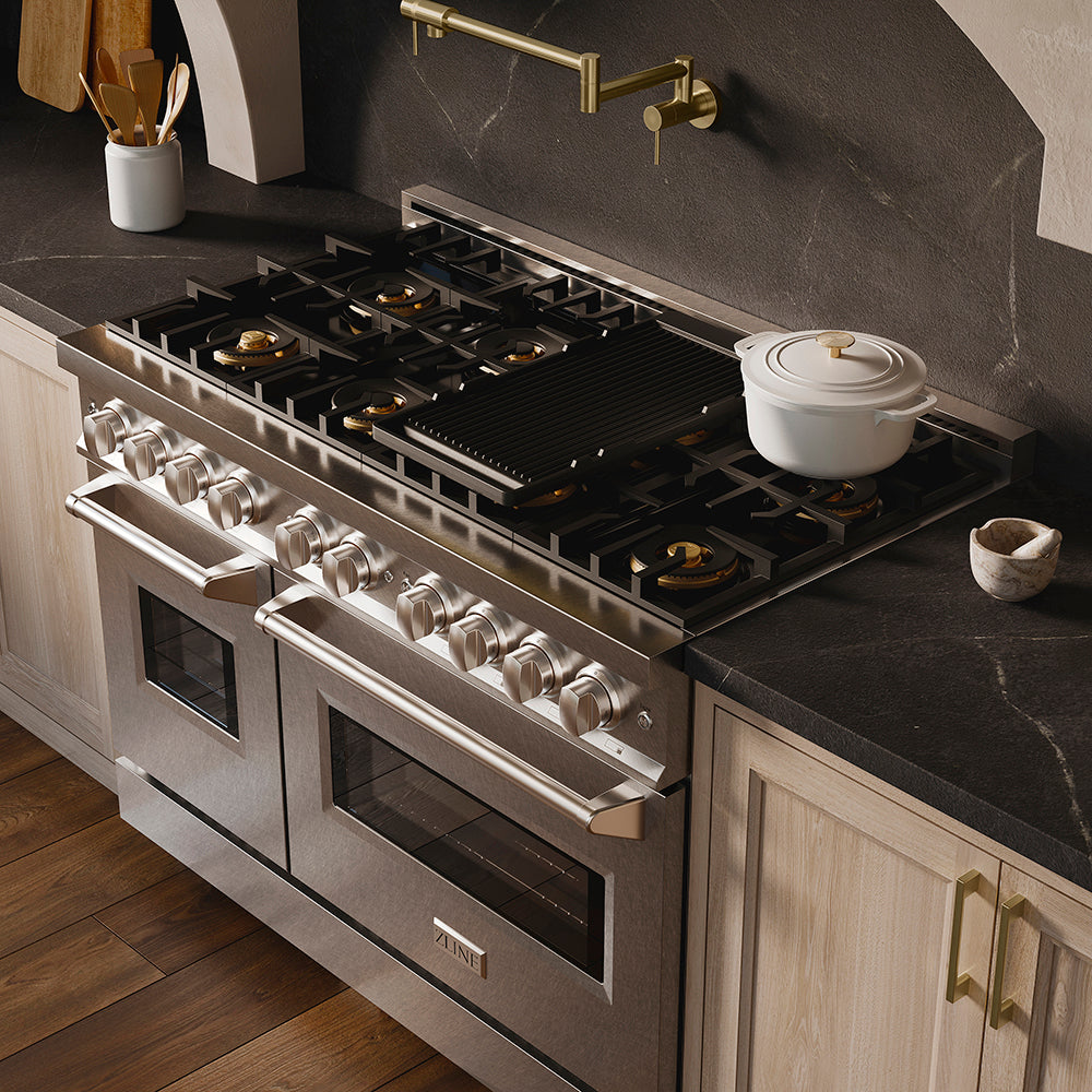 ZLINE 48 in. 6.7 cu. ft. Classic Gas Range with 8 Burner DuoPro™ Cooktop and Dual Ovens in Satin Stainless Steel (PCGRS-48)