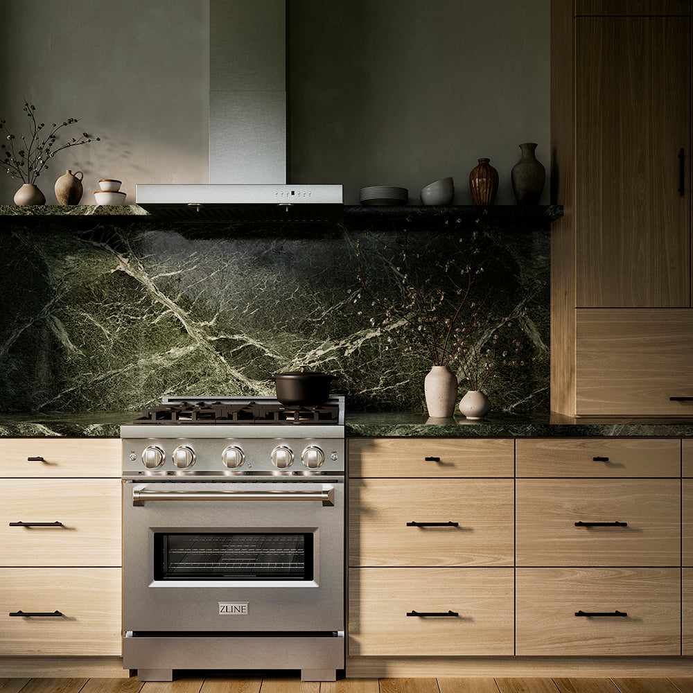 ZLINE 30 in. 4.2 cu. ft. Classic Dual Fuel Range with 4 Burner DuoPro™ Cooktop and Electric Convection Oven in Satin Stainless Steel (PCDRS-30)