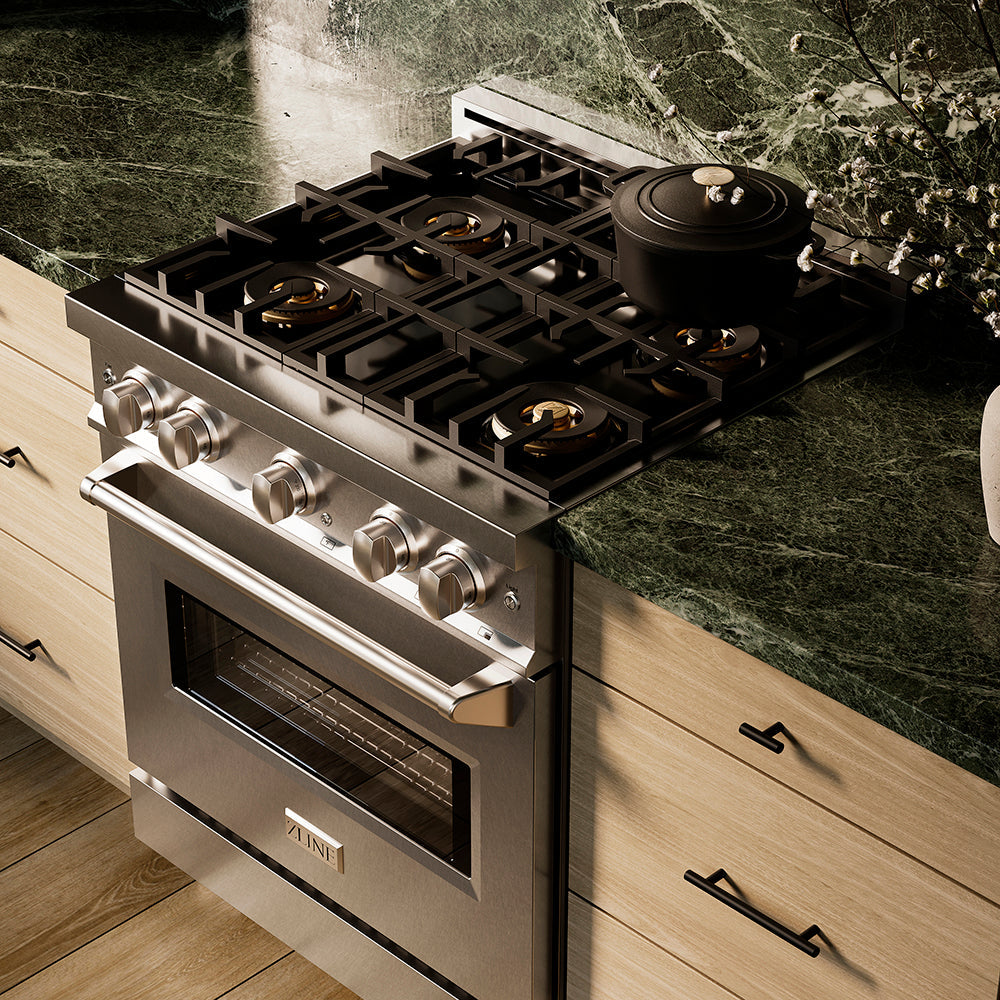 ZLINE 30 in. 4.2 cu. ft. Classic Dual Fuel Range with 4 Burner DuoPro™ Cooktop and Electric Convection Oven in Satin Stainless Steel (PCDRS-30)