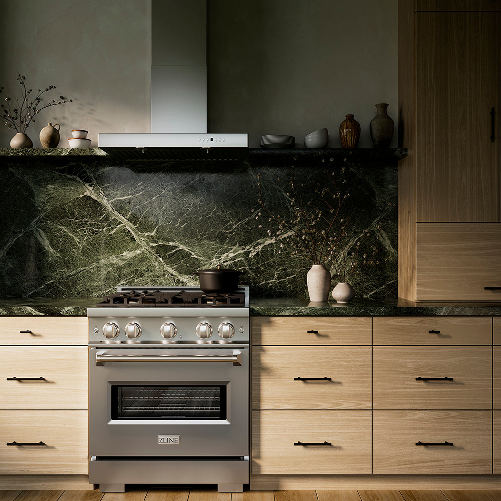 ZLINE 30 in. 4.2 cu. ft. Classic Gas Range with 4 Burner DuoPro™ Cooktop and Convection Gas Oven in Satin Stainless Steel (PCGRS-30)