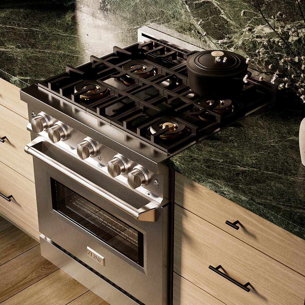 ZLINE 30 in. 4.2 cu. ft. Classic Gas Range with 4 Burner DuoPro™ Cooktop and Convection Gas Oven in Satin Stainless Steel (PCGRS-30)