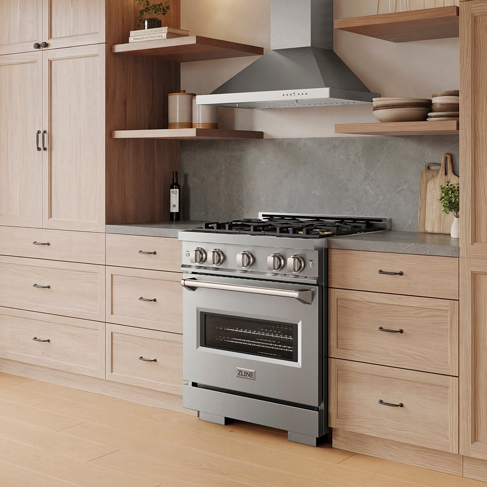 ZLINE 30 in. 4.2 cu. ft. Classic Gas Range with 4 Burner DuoPro™ Cooktop and Convection Gas Oven in Satin Stainless Steel (PCGRS-30)