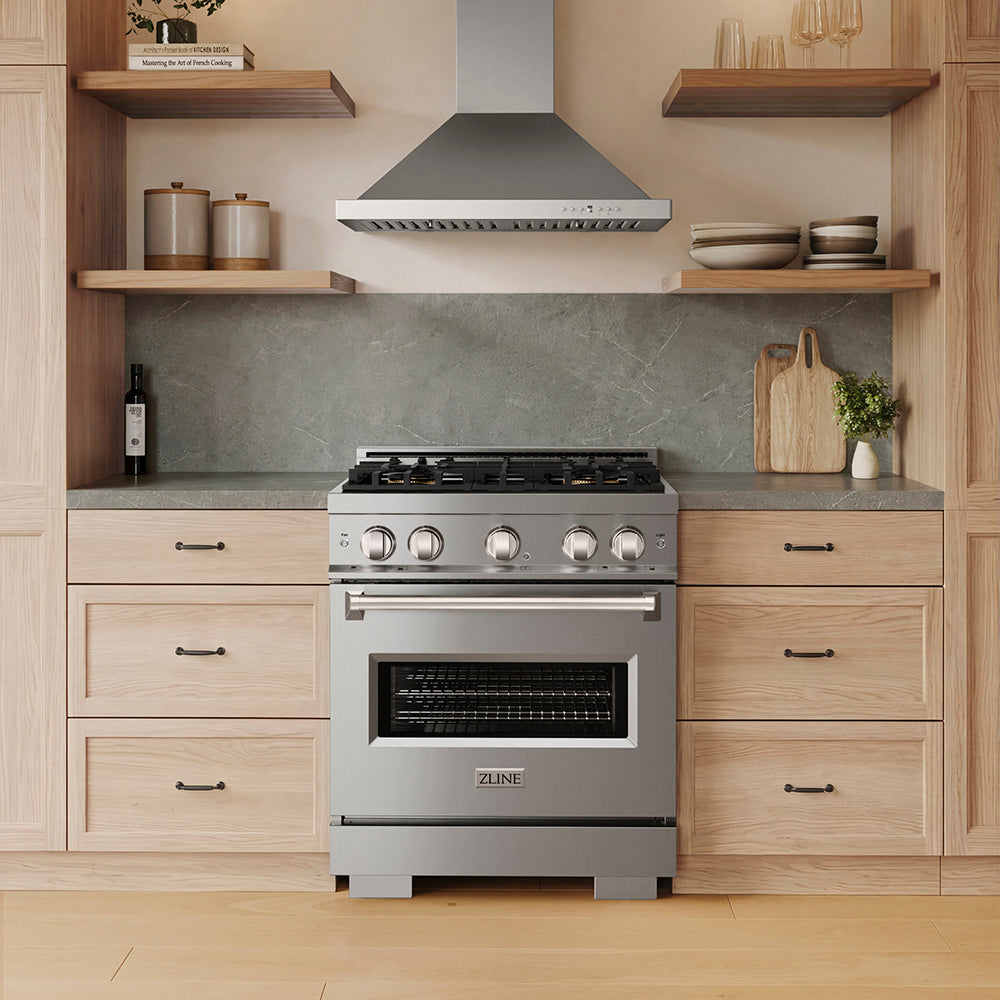 ZLINE 30 in. 4.2 cu. ft. Classic Gas Range with 4 Burner DuoPro™ Cooktop and Convection Gas Oven in Satin Stainless Steel (PCGRS-30)