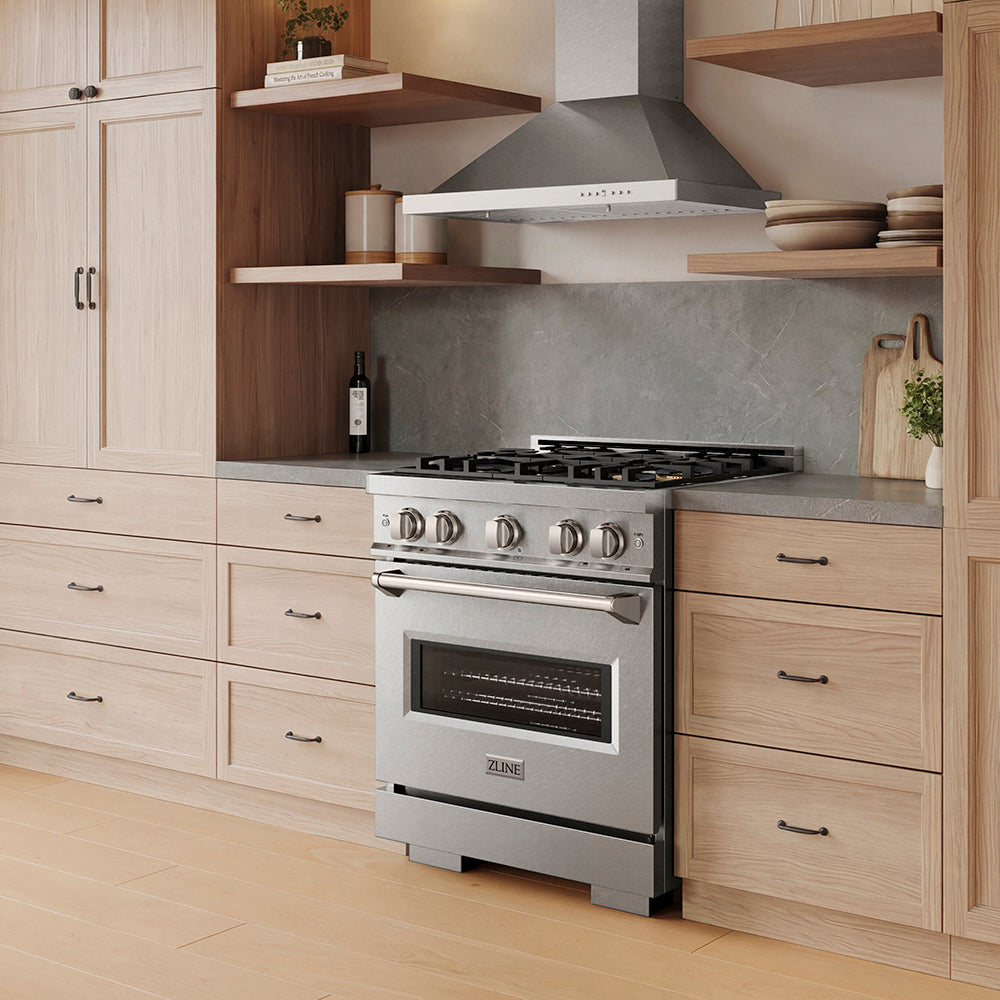ZLINE 30 in. 4.2 cu. ft. Classic Gas Range with 4 Burner DuoPro™ Cooktop and Convection Gas Oven in Satin Stainless Steel (PCGRS-30)