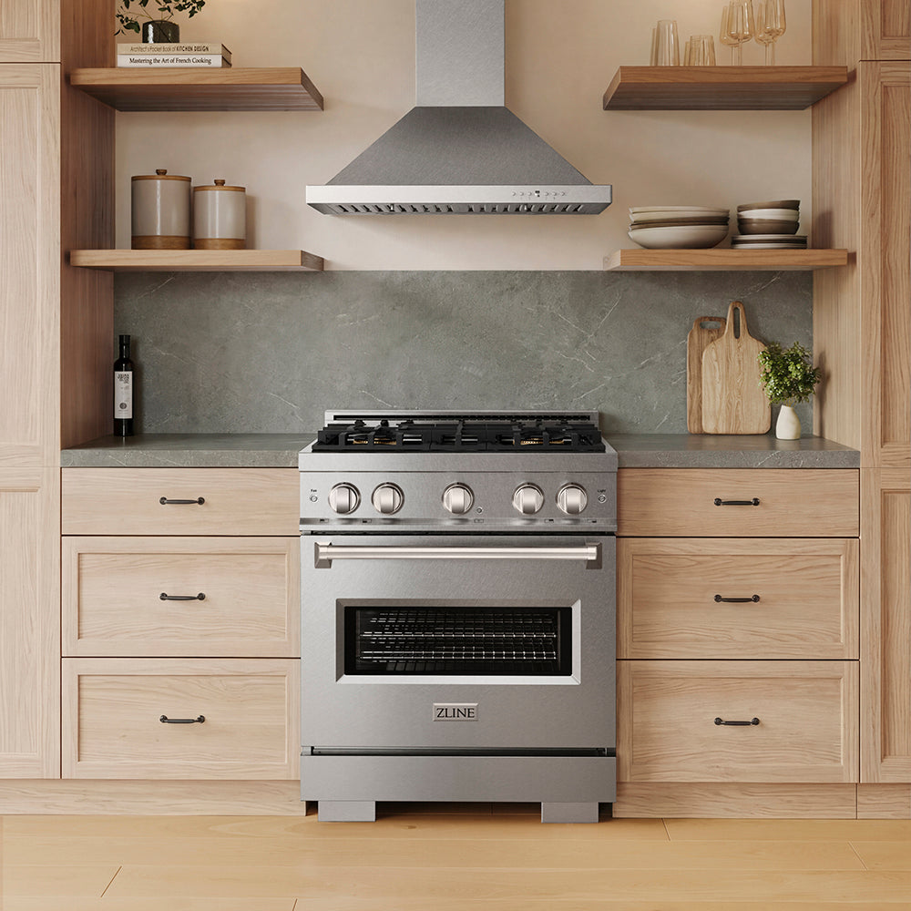 ZLINE 30 in. 4.2 cu. ft. Classic Gas Range with 4 Burner DuoPro™ Cooktop and Convection Gas Oven in Satin Stainless Steel (PCGRS-30)