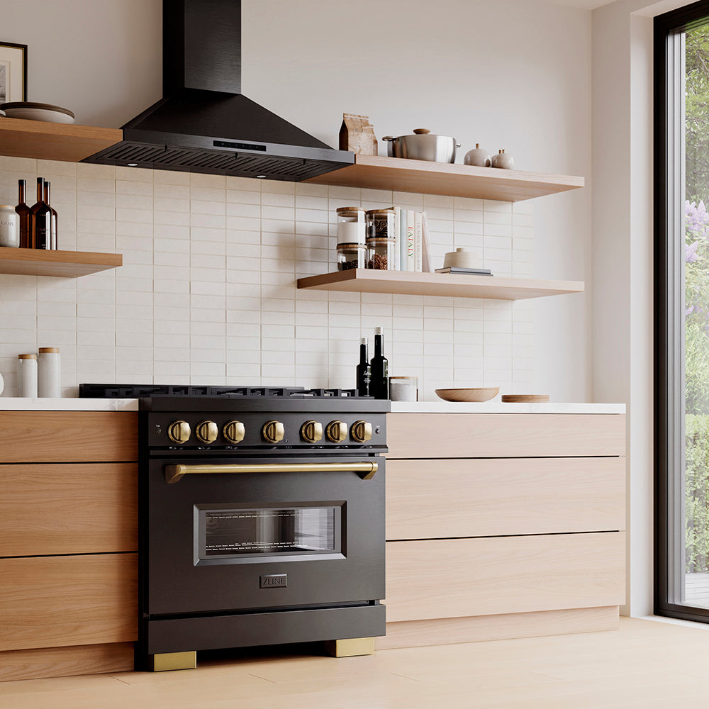 ZLINE Autograph Edition 36 in. 5.2 cu. ft. Classic Gas Range with 6 Burner DuoPro™ Cooktop and Convection Gas Oven in Satin Stainless Steel and Champagne Bronze Accents (PCGRSZ-36-CB)