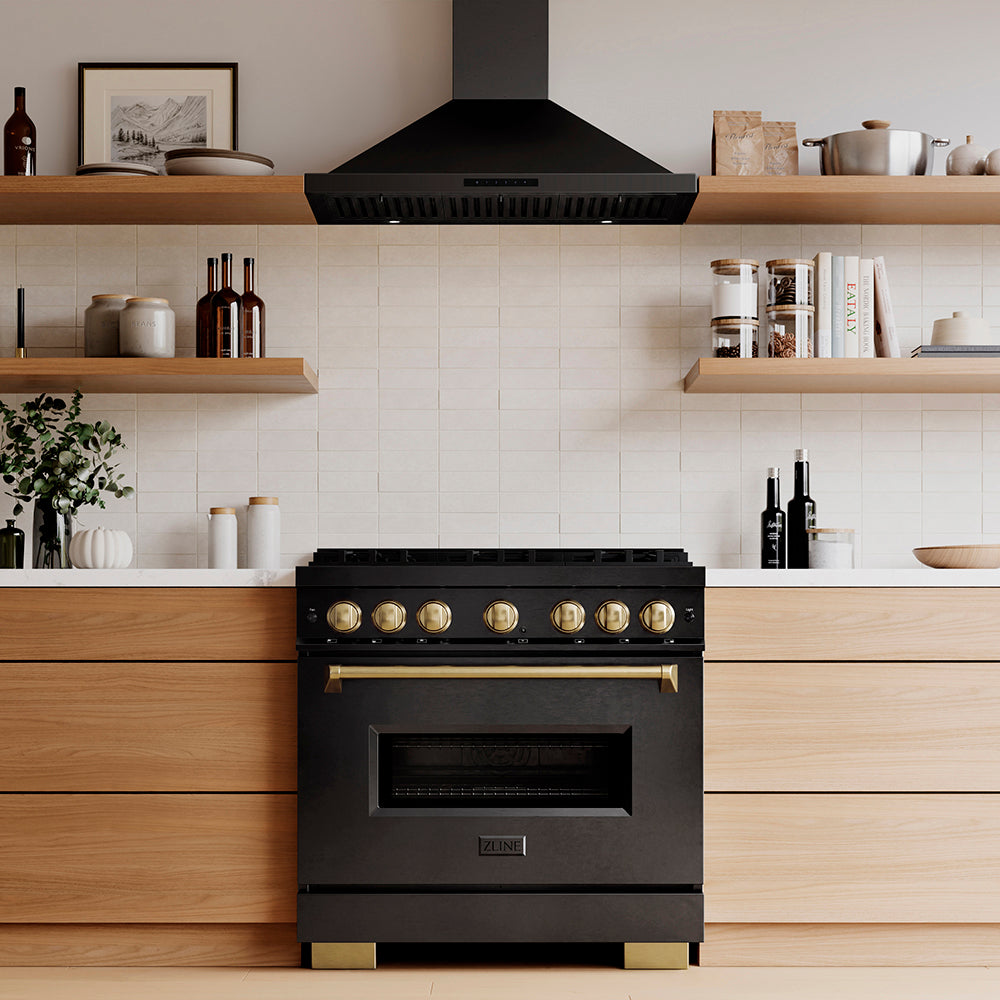 ZLINE Autograph Edition 36 in. 5.2 cu. ft. Classic Gas Range with 6 Burner DuoPro™ Cooktop and Convection Gas Oven in Satin Stainless Steel and Champagne Bronze Accents (PCGRSZ-36-CB)