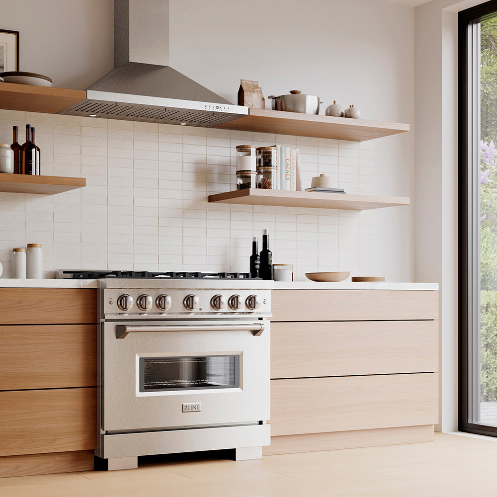 ZLINE 36 in. 5.2 cu. ft. Classic Gas Range with 6 Burner DuoPro™ Cooktop and Convection Gas Oven in Satin Stainless Steel (PCGRS-36)