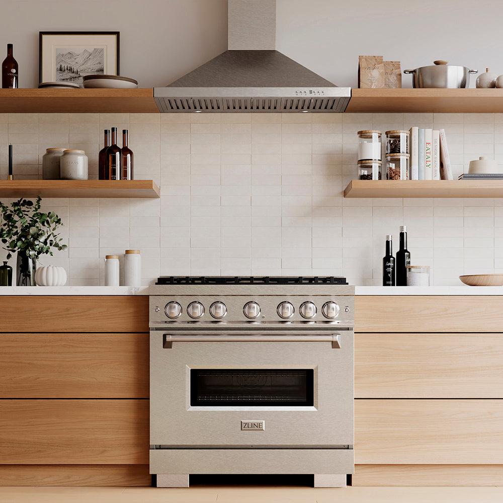ZLINE 36 in. 5.2 cu. ft. Classic Gas Range with 6 Burner DuoPro™ Cooktop and Convection Gas Oven in Satin Stainless Steel (PCGRS-36)
