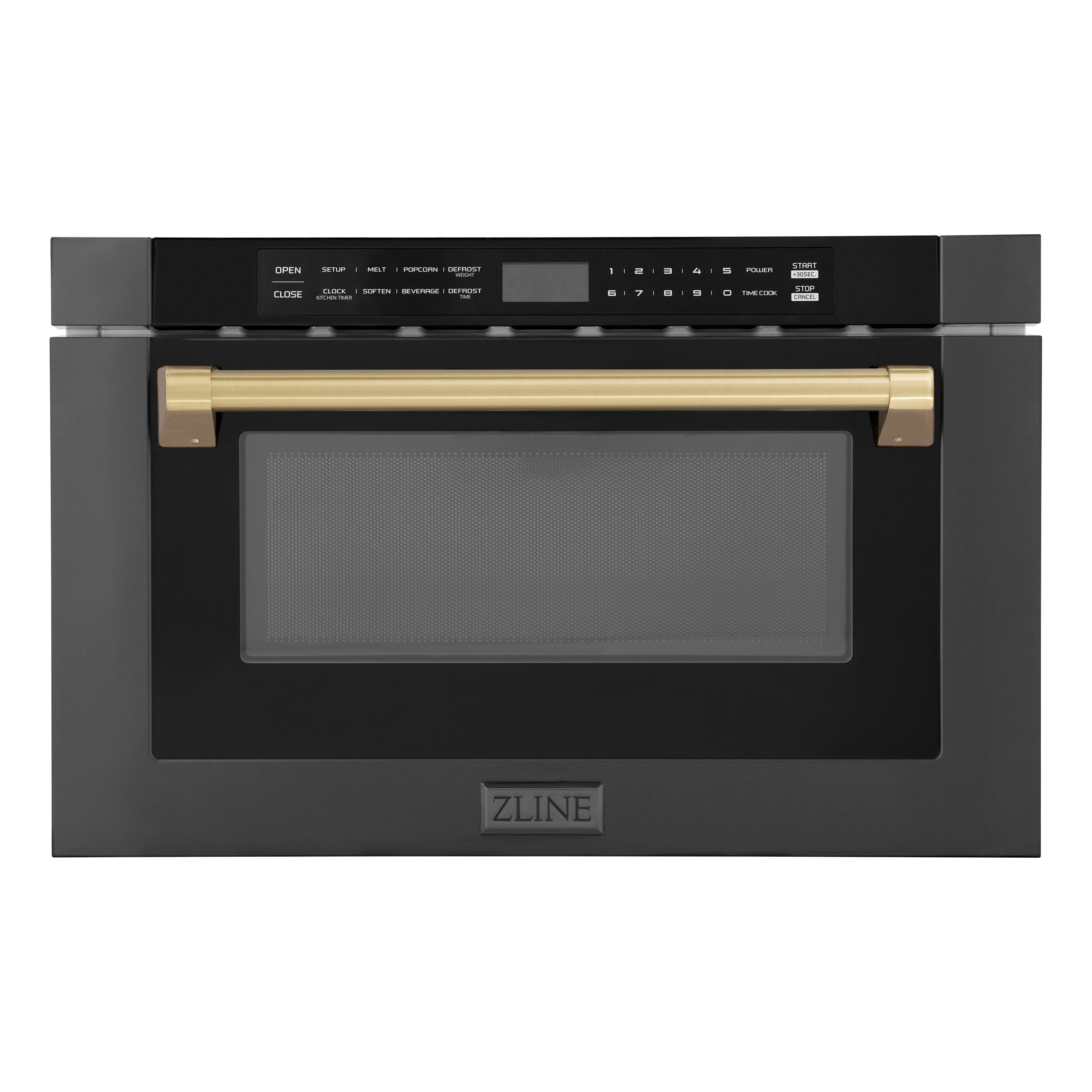 ZLINE Autograph Edition 30" 1.2 cu. ft. Built-in Microwave Drawer in Black Stainless Steel and Gold Accents