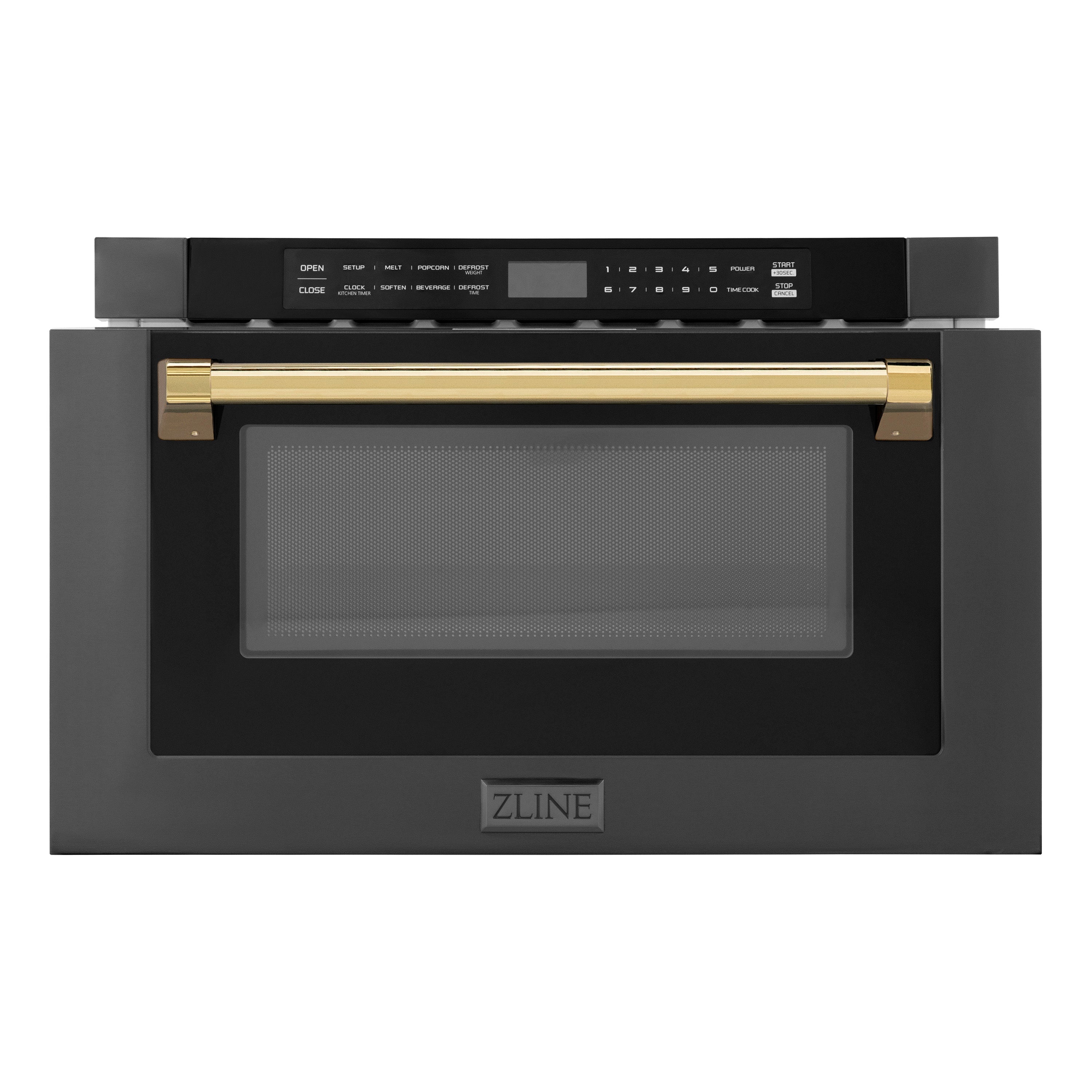 ZLINE Autograph Edition 24" 1.2 cu. ft. Built-in Microwave Drawer in Black Stainless Steel and Polished Gold Accents