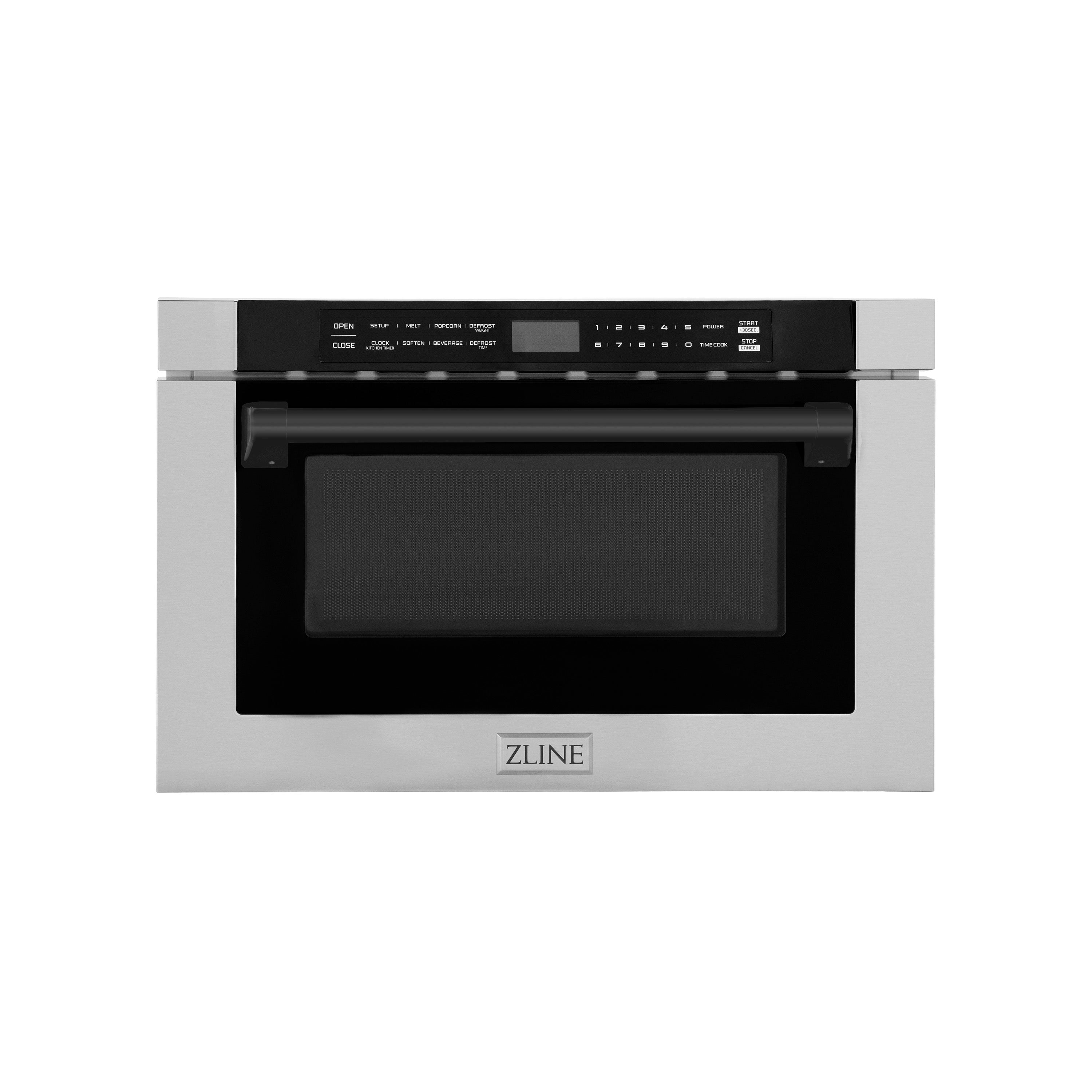 ZLINE Autograph Edition 24" 1.2 cu. ft. Built-in Microwave Drawer with a Traditional Handle in Stainless Steel and Matte Black Accents