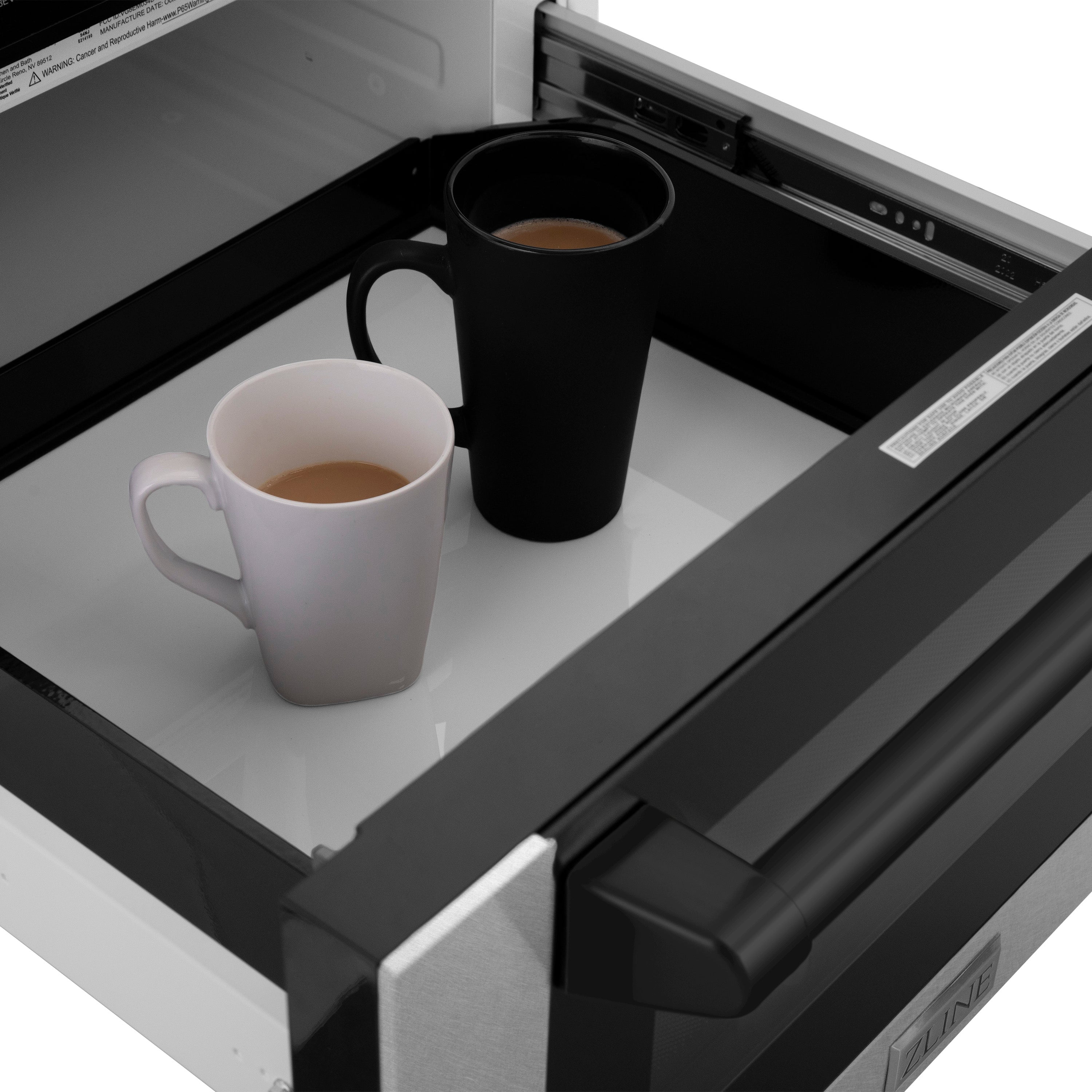 ZLINE Autograph Edition 24" 1.2 cu. ft. Built-in Microwave Drawer with a Traditional Handle in Fingerprint Resistant Stainless Steel and Matte Black Accents