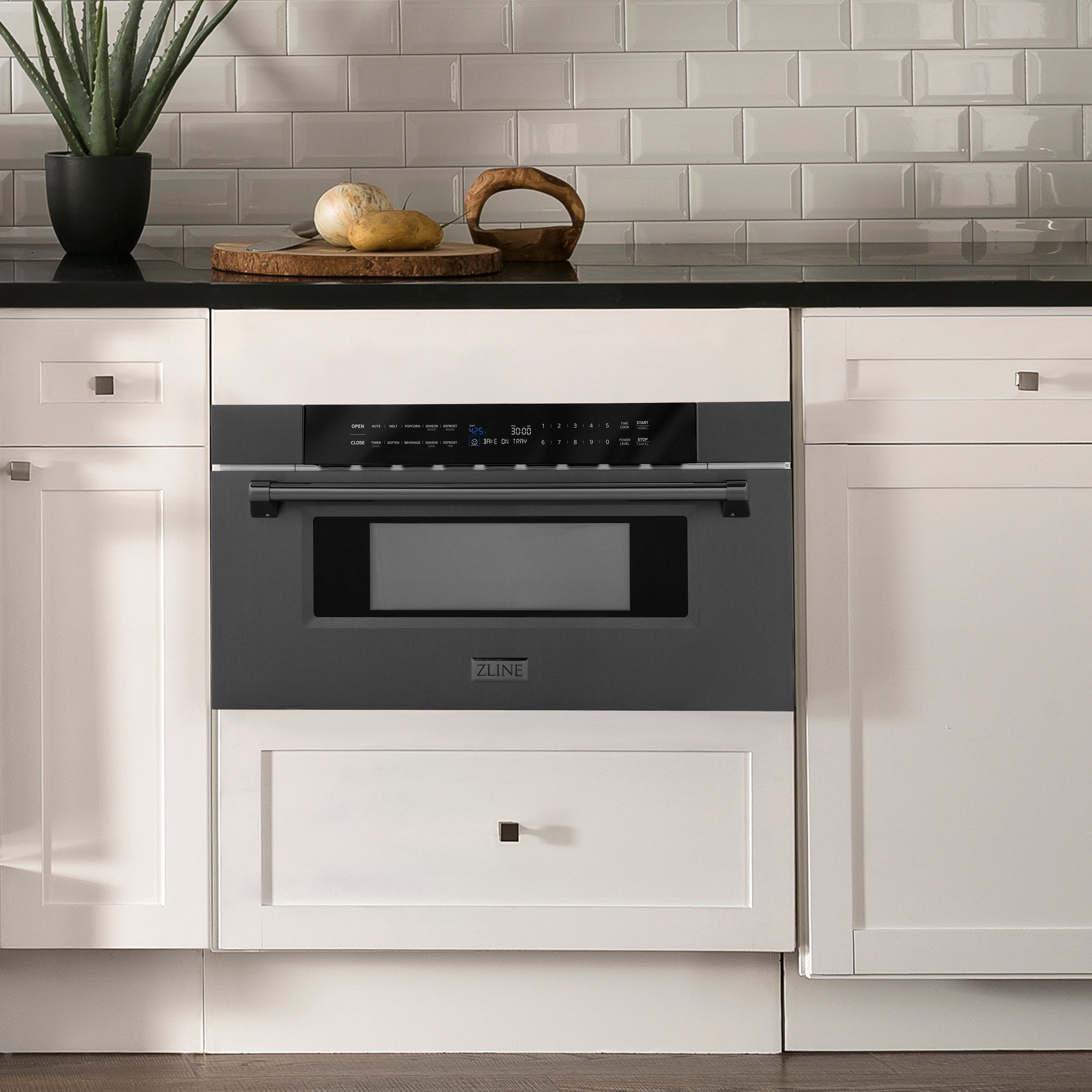 ZLINE 30" 1.2 cu. ft. Built-in Microwave Drawer in Black Stainless Steel