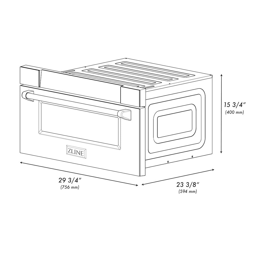 ZLINE Autograph Edition 30" 1.2 cu. ft. Built-In Microwave Drawer in Stainless Steel with Polished Gold Accents