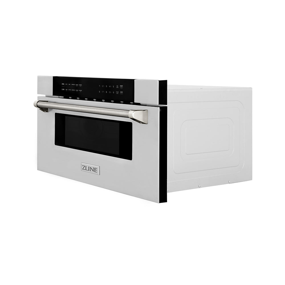ZLINE Autograph Edition 30 in. 1.2 cu. ft. Built-in Microwave Drawer in Stainless Steel and Polished Nickel Helix Handle (MWDZ-30-KPN)