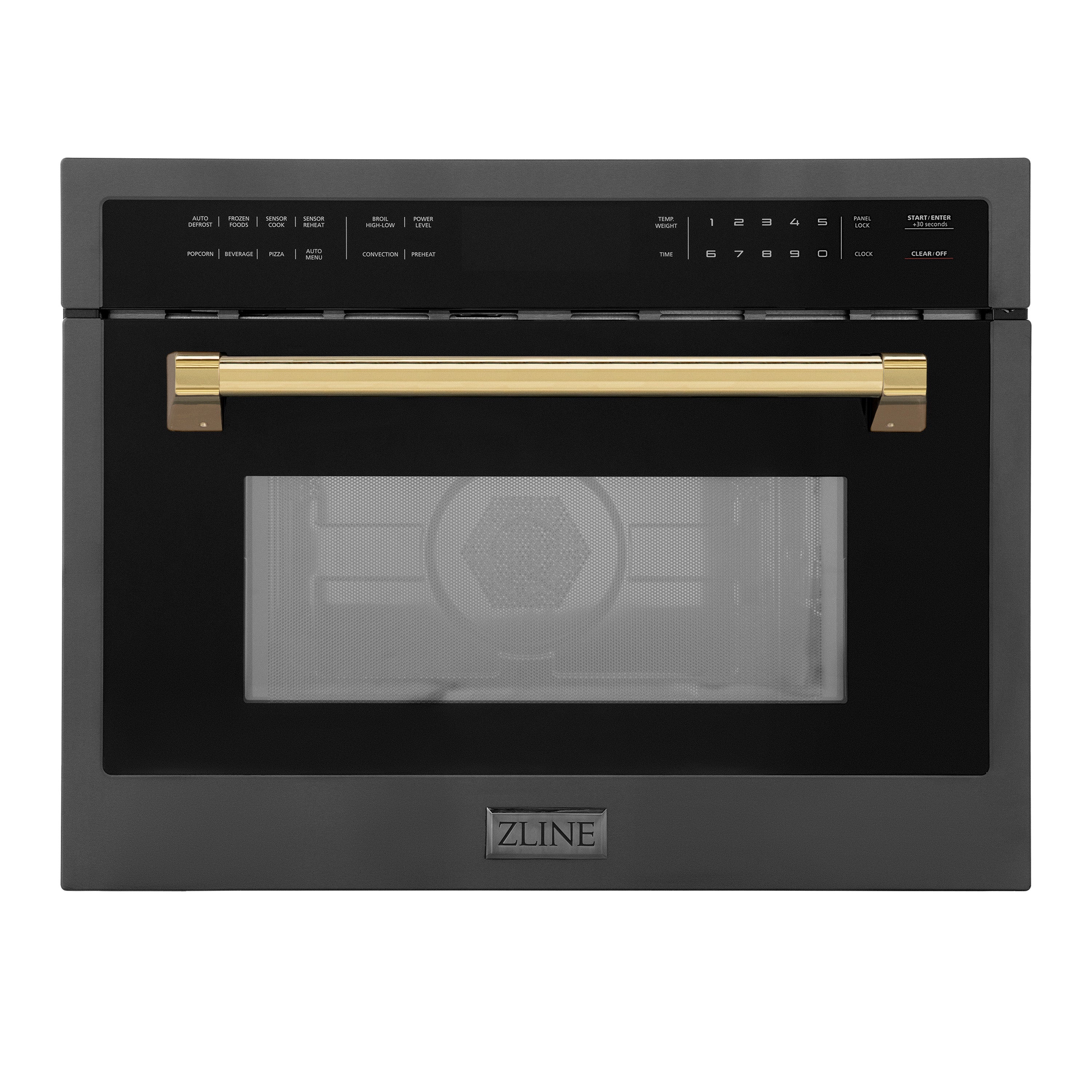 ZLINE Autograph Edition 24" 1.6 cu ft. Built-in Convection Microwave Oven in Black Stainless Steel and Polished Gold Accents (MWOZ-24-BS-G0