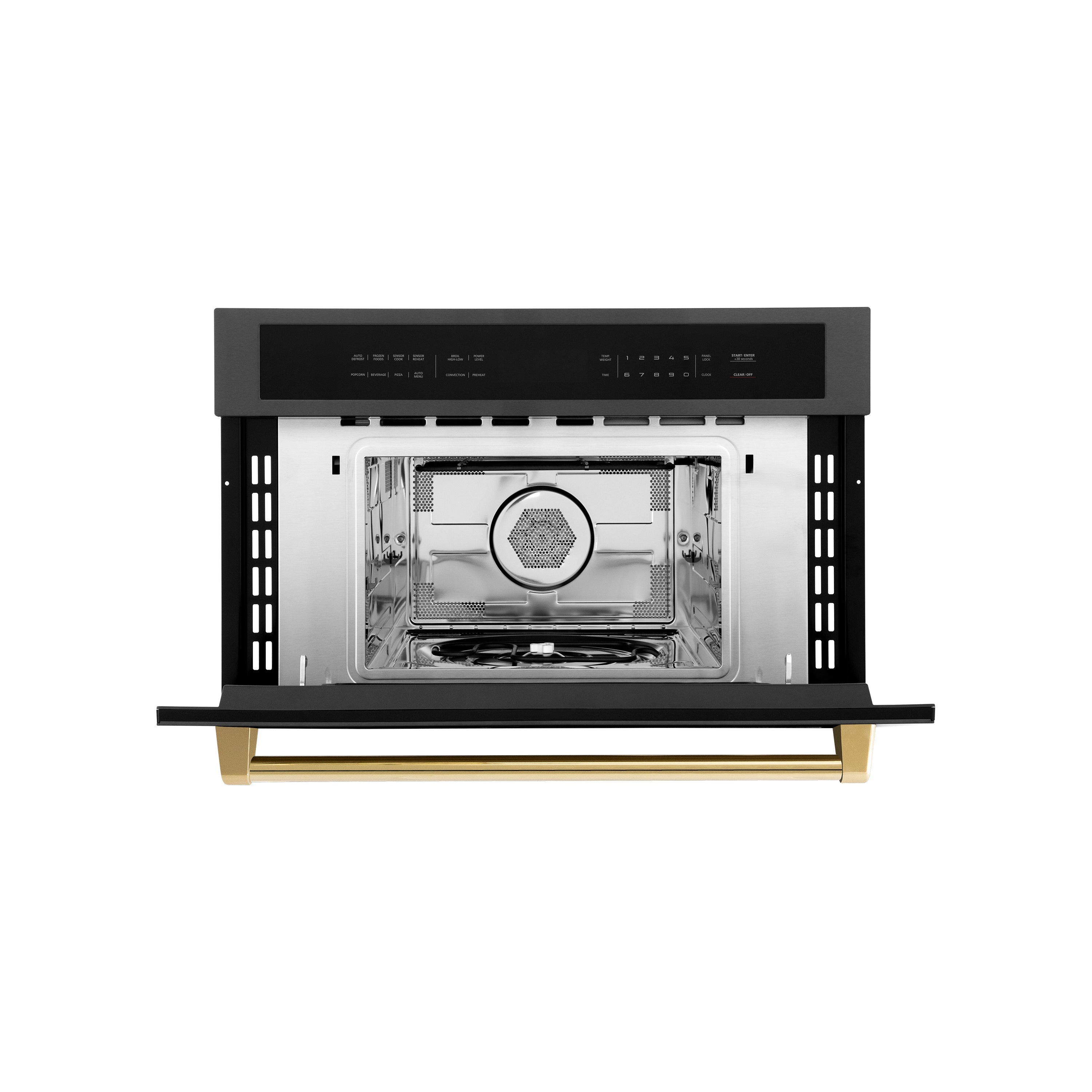 ZLINE Autograph Edition 30” 1.6 cu ft. Built-in Convection Microwave Oven in Black Stainless Steel and Polished Gold Accents (MWOZ-30-BS-G)