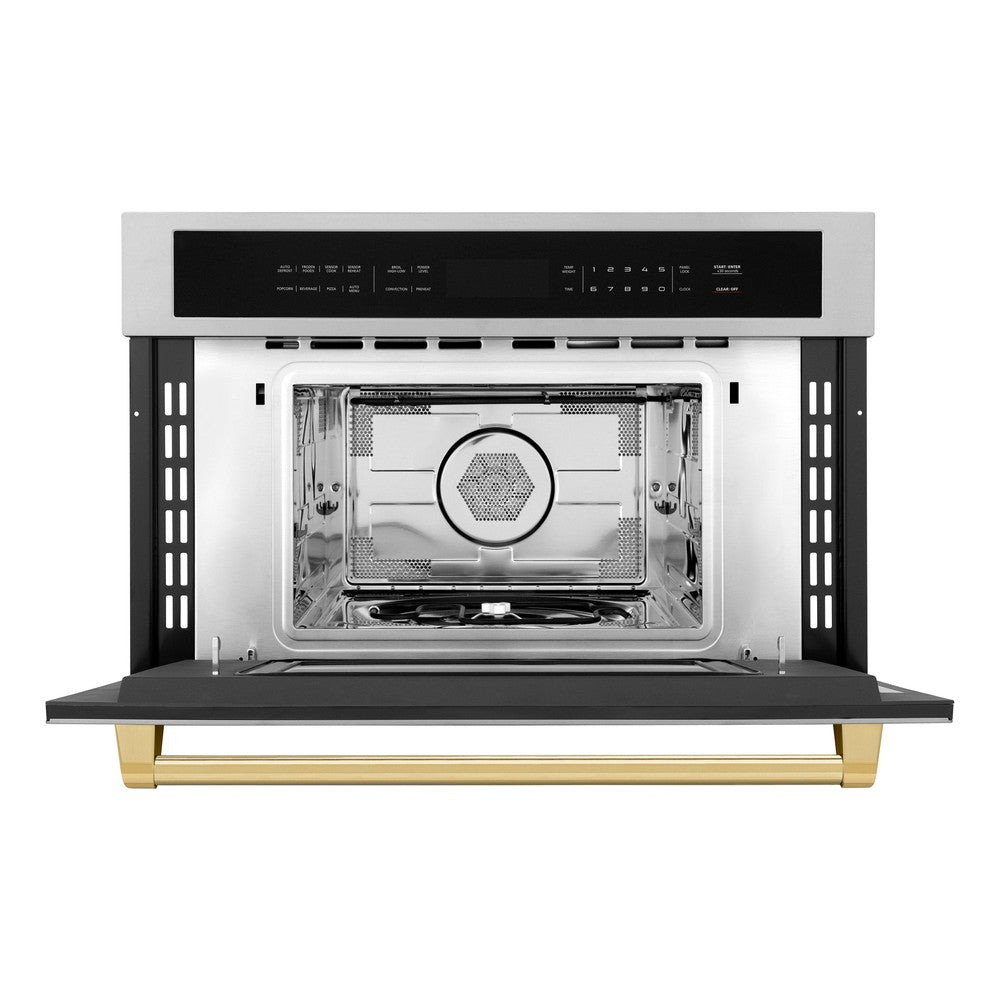 ZLINE Autograph Edition 30” 1.6 cu ft. Built-in Convection Microwave Oven in Stainless Steel and Polished Gold Accents (MWOZ-30-G)