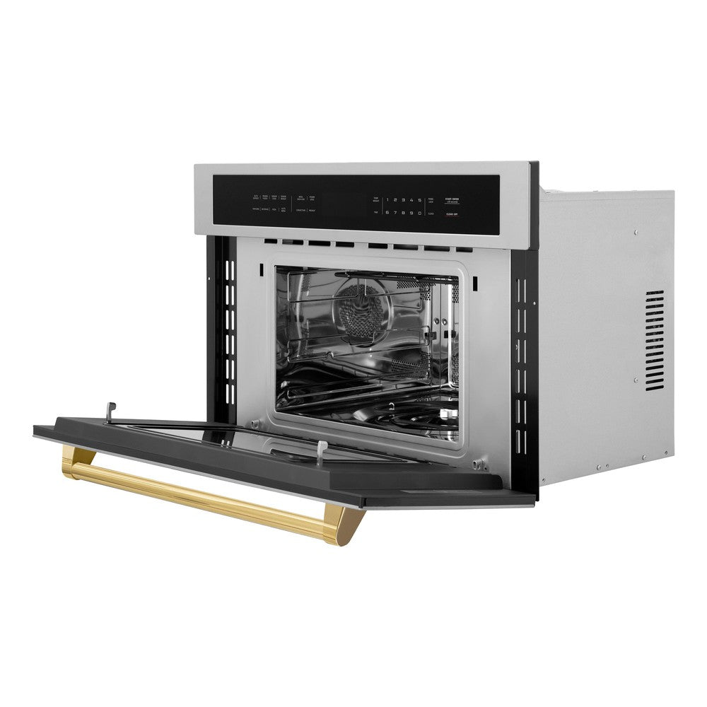ZLINE Autograph Edition 30” 1.6 cu ft. Built-in Convection Microwave Oven in Stainless Steel and Polished Gold Accents (MWOZ-30-G)
