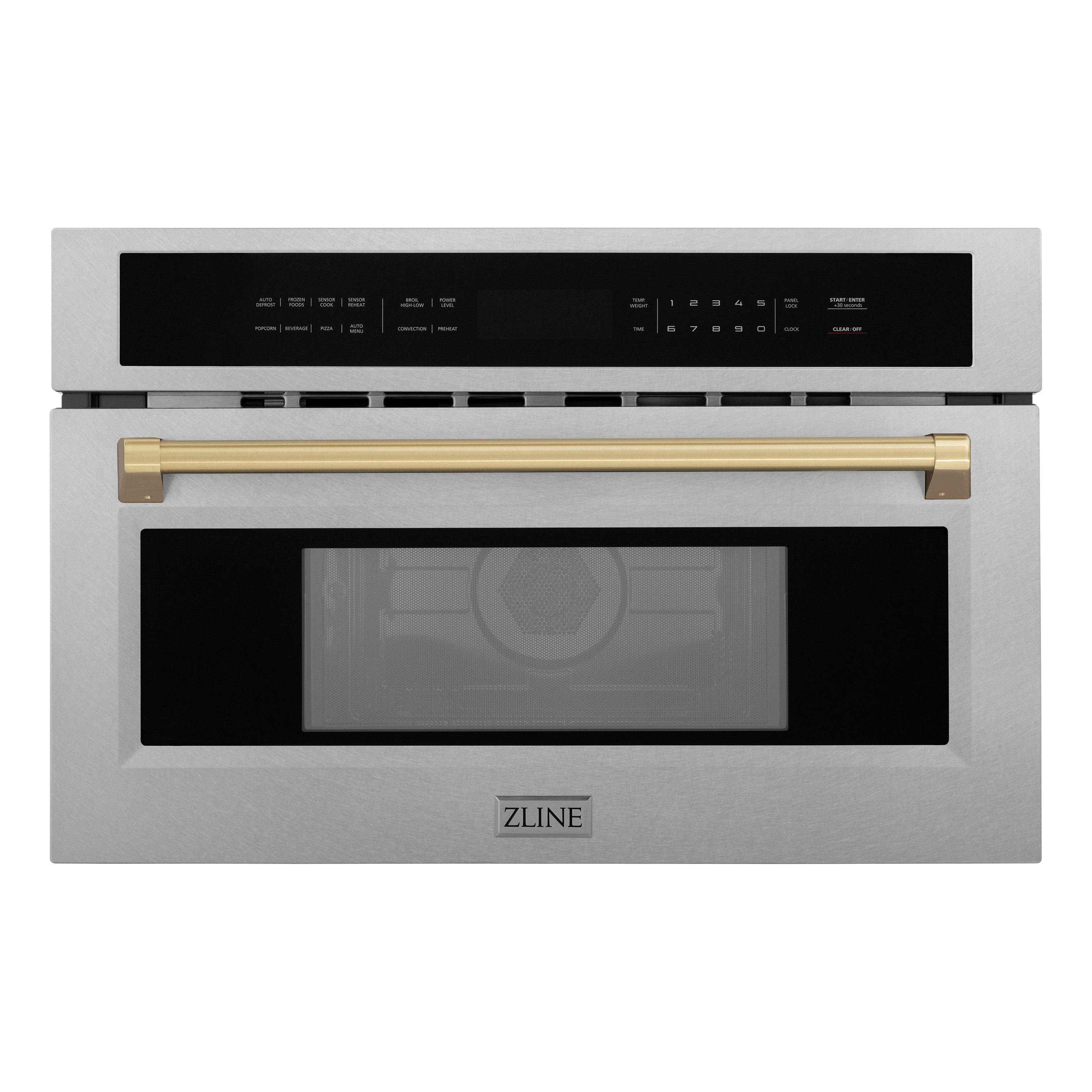 ZLINE Autograph Edition 30” 1.6 cu ft. Built-in Convection Microwave Oven in Fingerprint Resistant Stainless Steel and Champagne Bronze Accents (MWOZ-30-SS-CB)