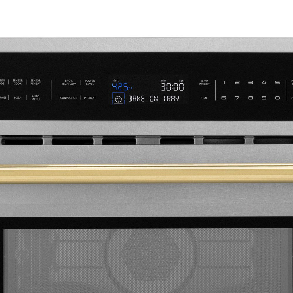 ZLINE Autograph Edition 30” 1.6 cu ft. Built-in Convection Microwave Oven in Fingerprint Resistant Stainless Steel and Polished Gold Accents (MWOZ-30-SS-G