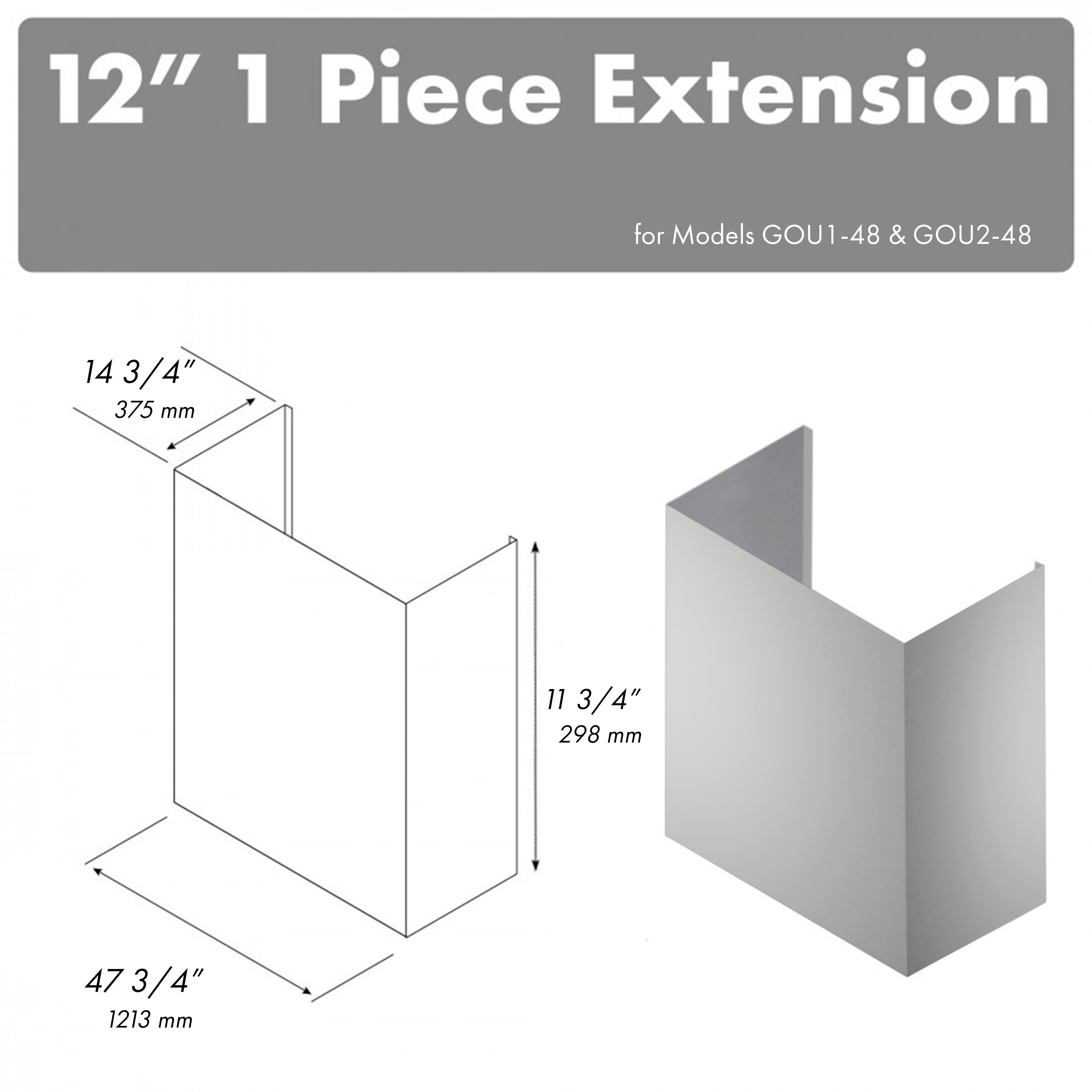 ZLINE 12 in. Chimney Extension for 48 in. Under Cabinet Outdoor Grill