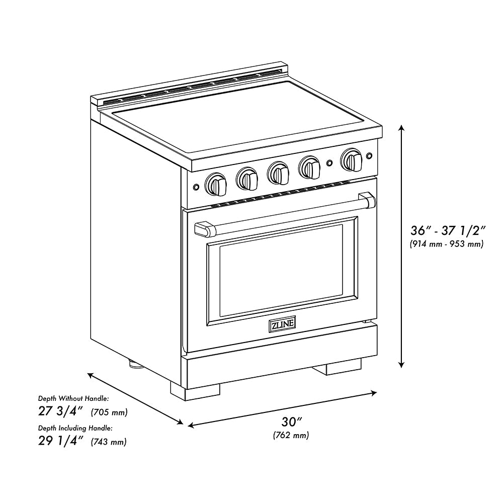 ZLINE 30 in. 4.2 cu. ft. Paramount Induction Range with 4 Element Cooktop and Electric Convection Oven in Satin Stainless Steel with Black Matte Door (SINRS-BLM-30)