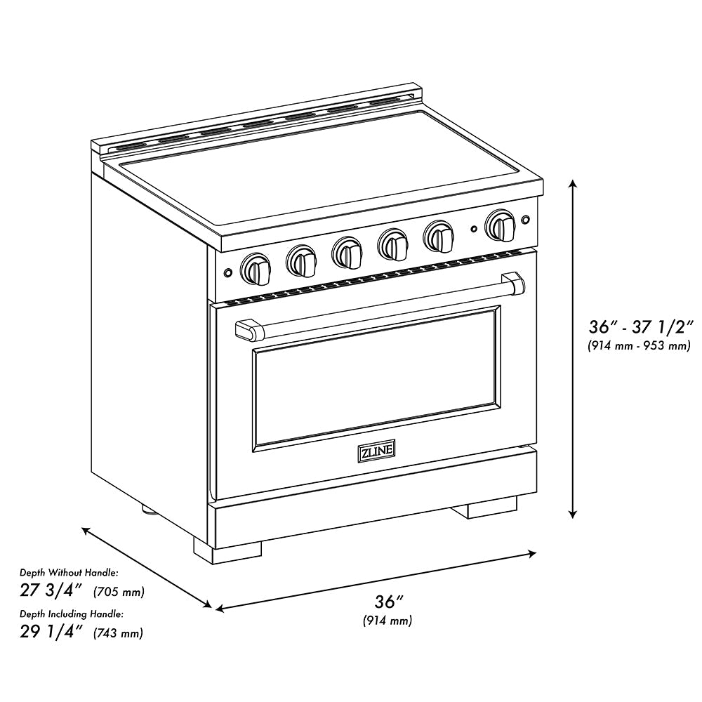ZLINE 36 in. 5.2 cu. ft. Paramount Induction Range with 5 Element Cooktop and Electric Convection Oven in Satin Stainless Steel with White Matte Door (SINRS-WM-36)