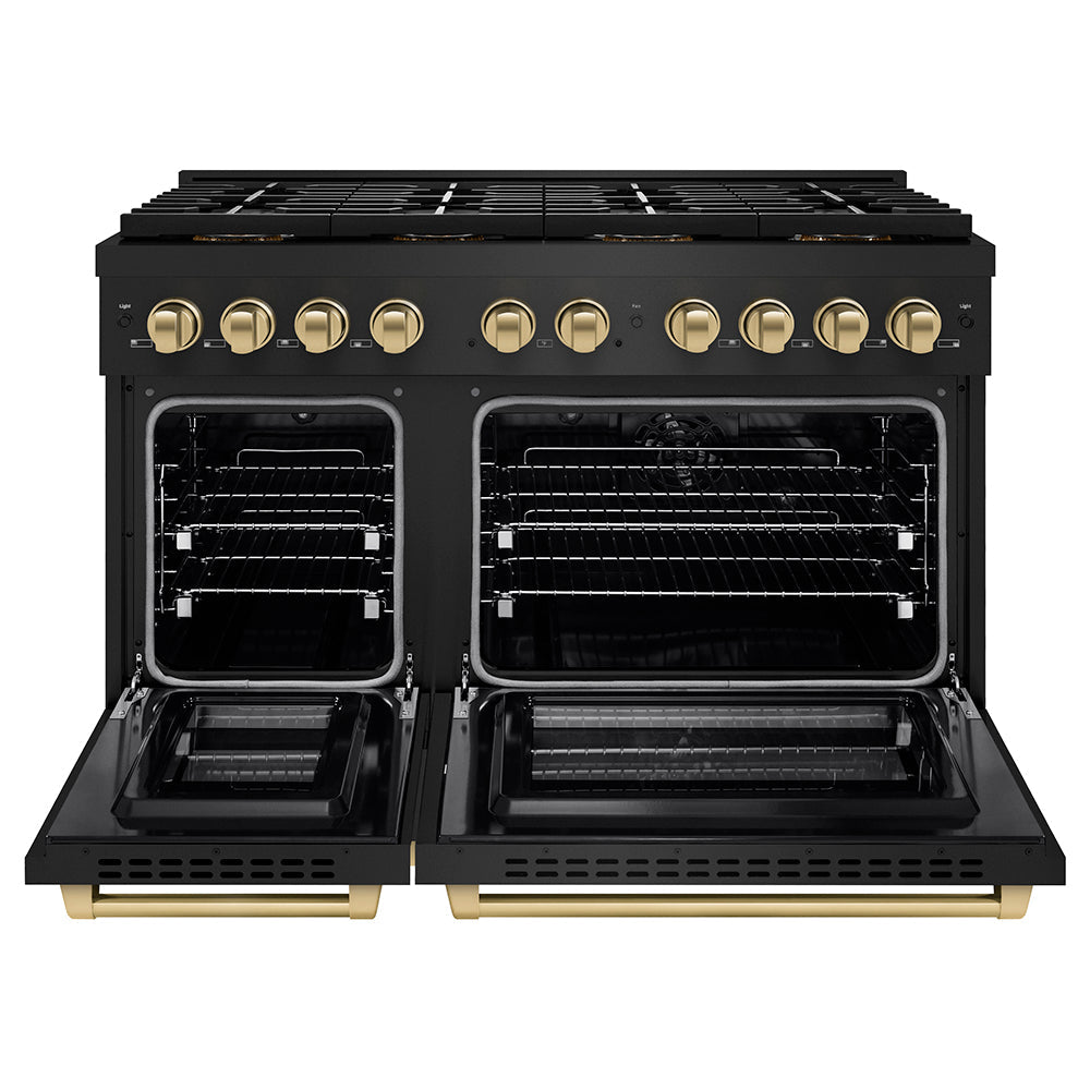 ZLINE Autograph Edition 48 in. 6.7 cu. ft. Paramount Dual Fuel Range with 8 Burner DuoPro™ Cooktop and Dual Ovens in Stainless Steel and Champagne Bronze Accents (PSDRZ-48-CB)