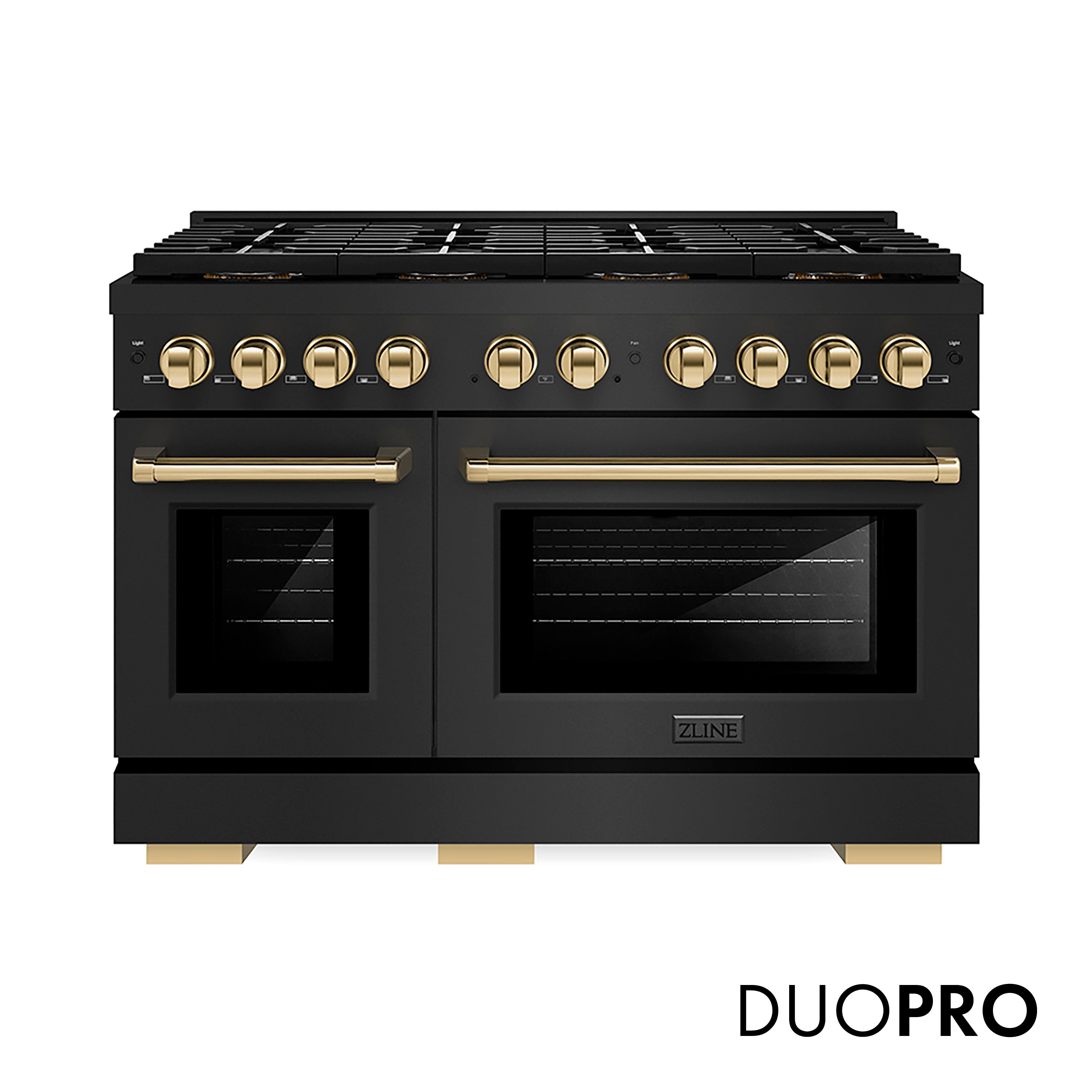 ZLINE Autograph Edition 48 in. 6.7 cu. ft. Paramount Dual Fuel Range with 8 Burner DuoPro™ Cooktop and Dual Ovens in Stainless Steel and Champagne Bronze Accents (PSDRZ-48-CB)