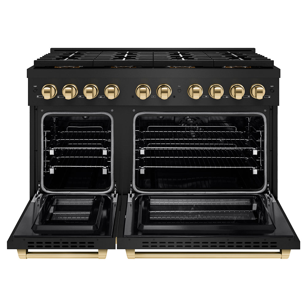 ZLINE Autograph Edition 48 in. 6.7 cu. ft. Paramount Dual Fuel Range with 8 Burner DuoPro™ Cooktop and Dual Ovens in Stainless Steel and Champagne Bronze Accents (PSDRZ-48-CB)