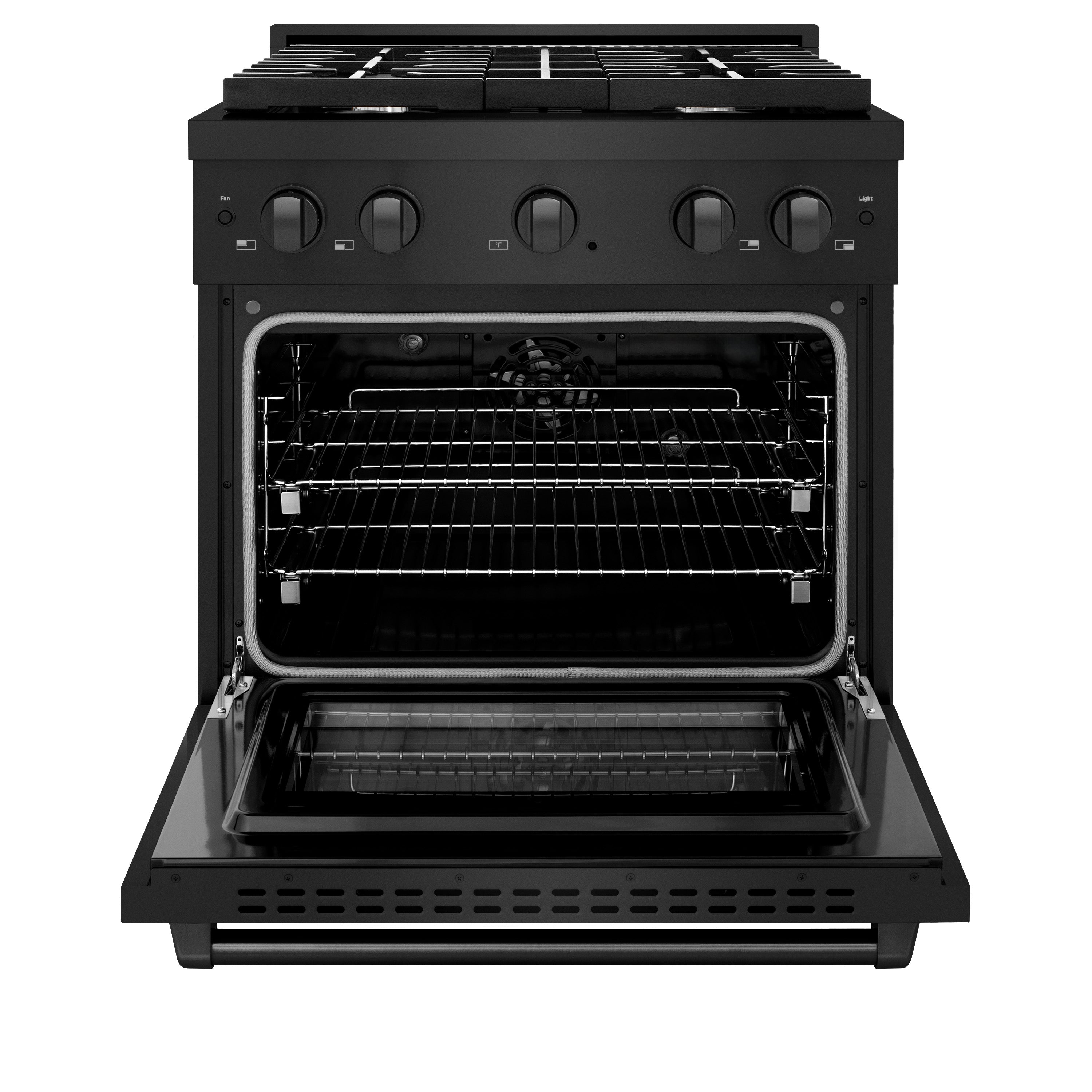 ZLINE 30 in. 4.2 cu. ft. Paramount Dual Fuel Range with 4 Burner Gas Cooktop and Electric Convection Oven in Stainless Steel with Black Matte Door (SDR-BLM-30)