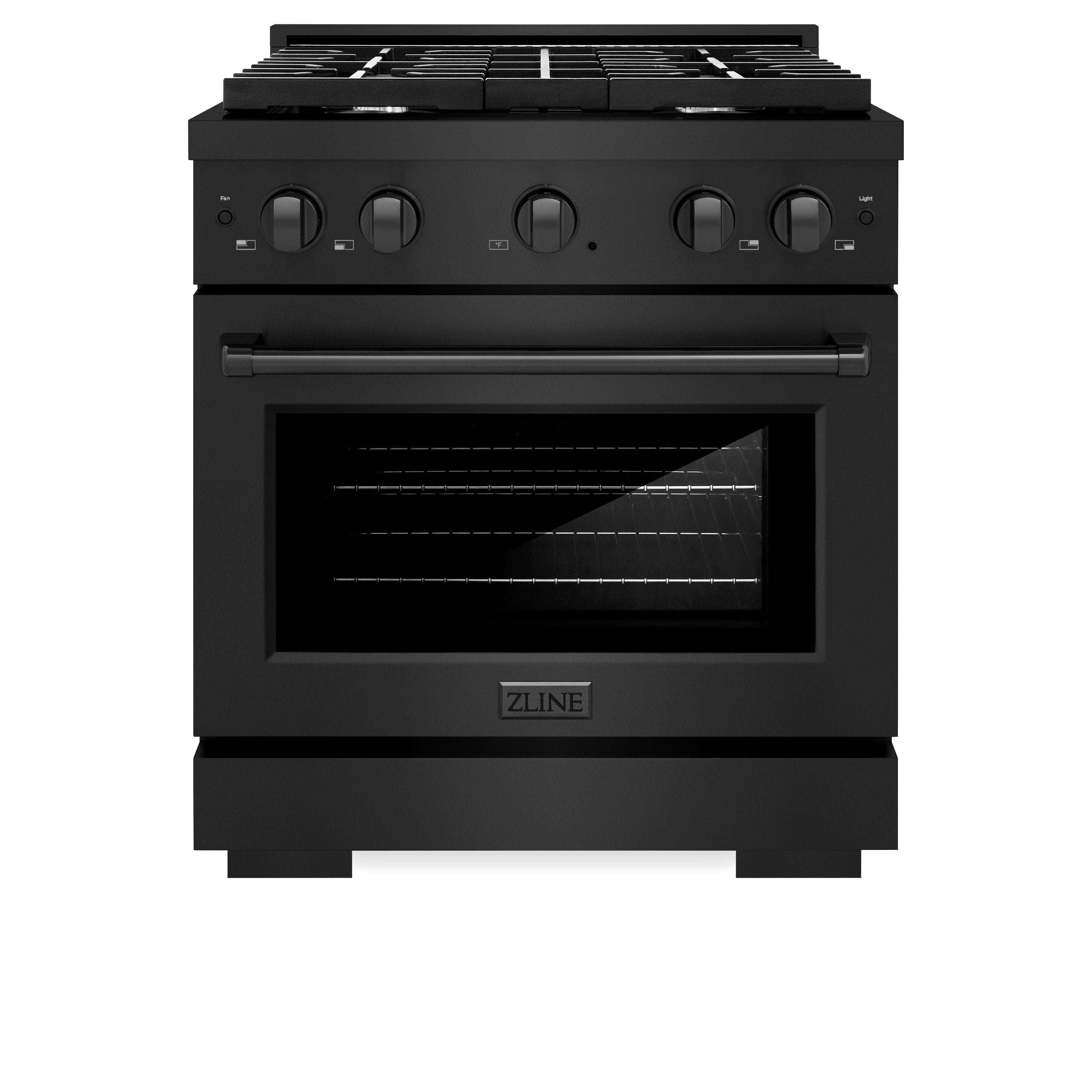 ZLINE 30 in. 4.2 cu. ft. Paramount Dual Fuel Range with 4 Burner Gas Cooktop and Electric Convection Oven in Stainless Steel with Black Matte Door (SDR-BLM-30)