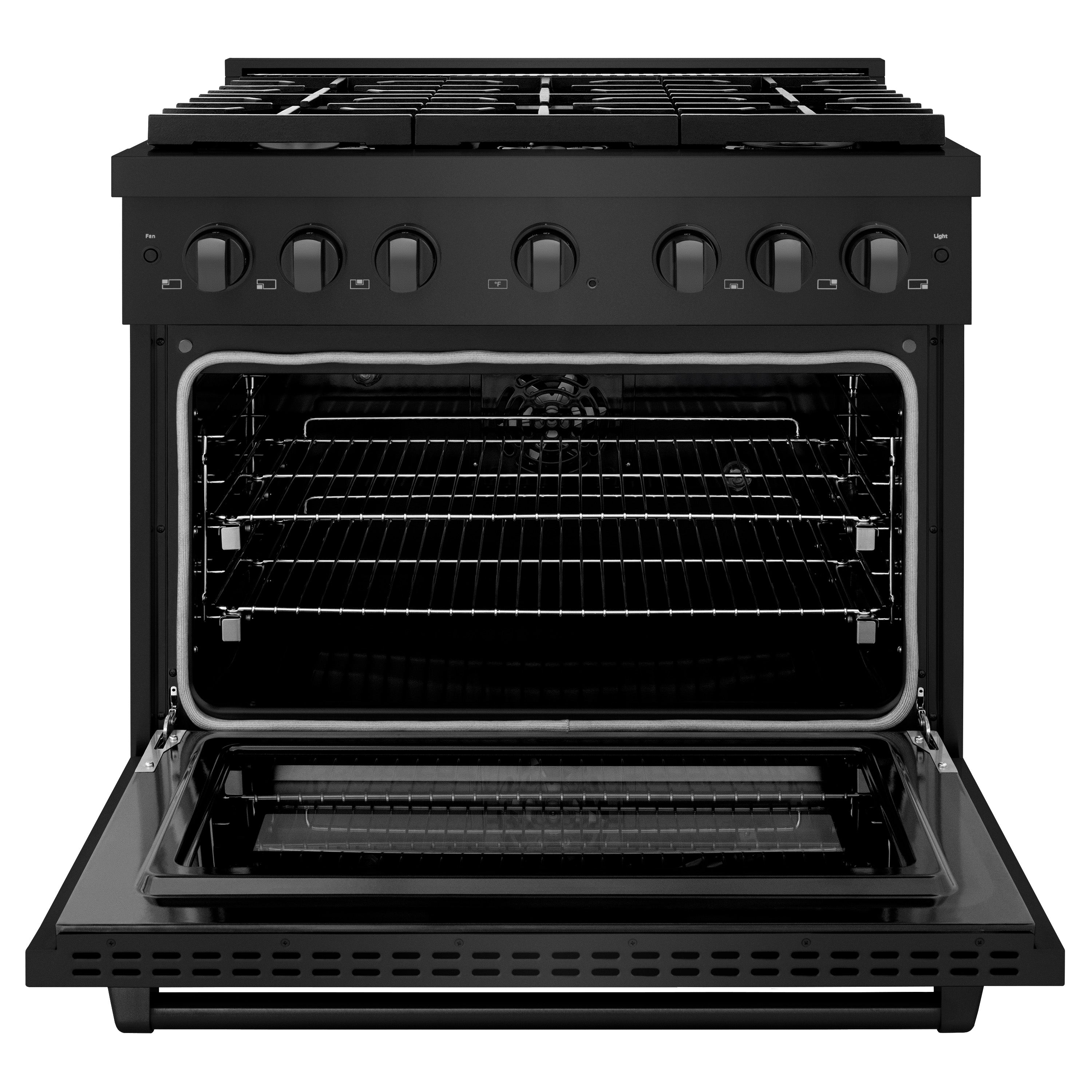ZLINE 36 in. 5.2 cu. ft. Paramount Dual Fuel Range with 6 Burner Gas Cooktop and Electric Convection Oven in Stainless Steel with Black Matte Door (SDR-BLM-36)