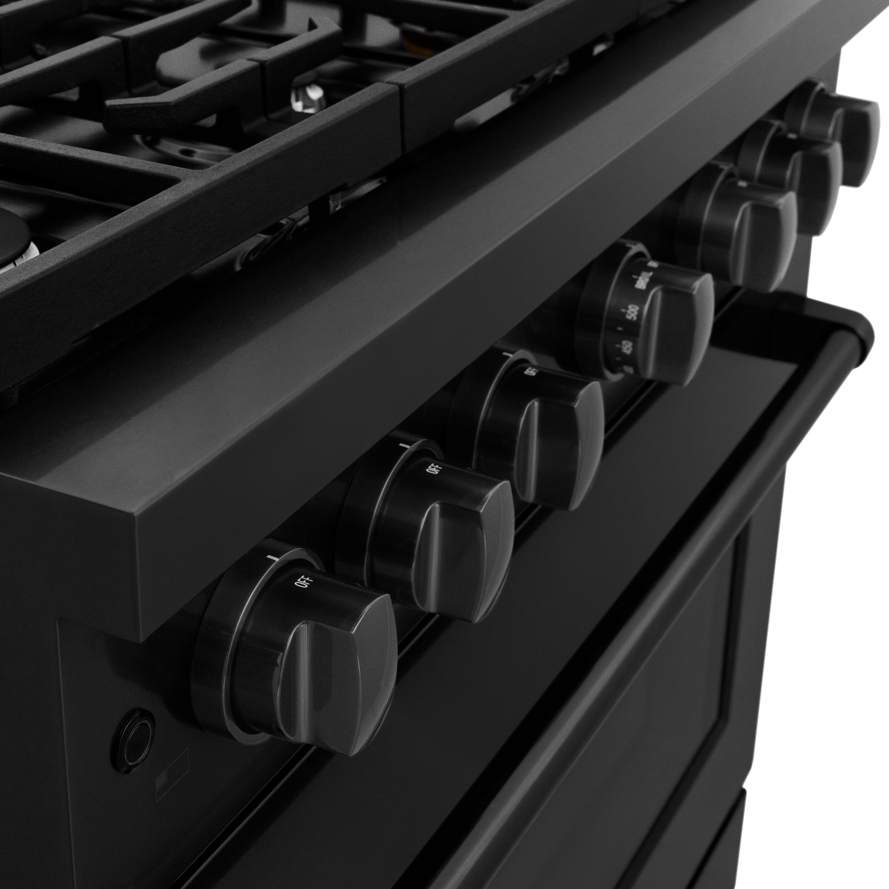 ZLINE 36 in. 5.2 cu. ft. Paramount Dual Fuel Range with 6 Burner Gas Cooktop and Electric Convection Oven in Stainless Steel with Black Matte Door (SDR-BLM-36)