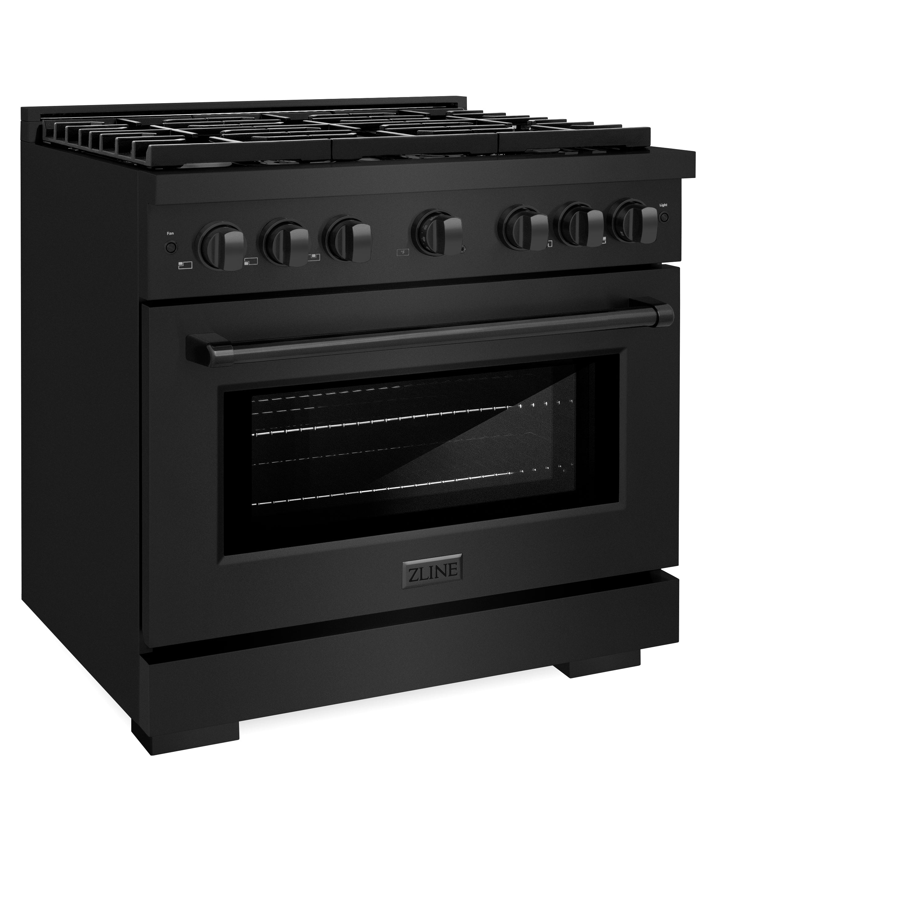 ZLINE 36 in. 5.2 cu. ft. Paramount Dual Fuel Range with 6 Burner Gas Cooktop and Electric Convection Oven in Stainless Steel with Black Matte Door (SDR-BLM-36)