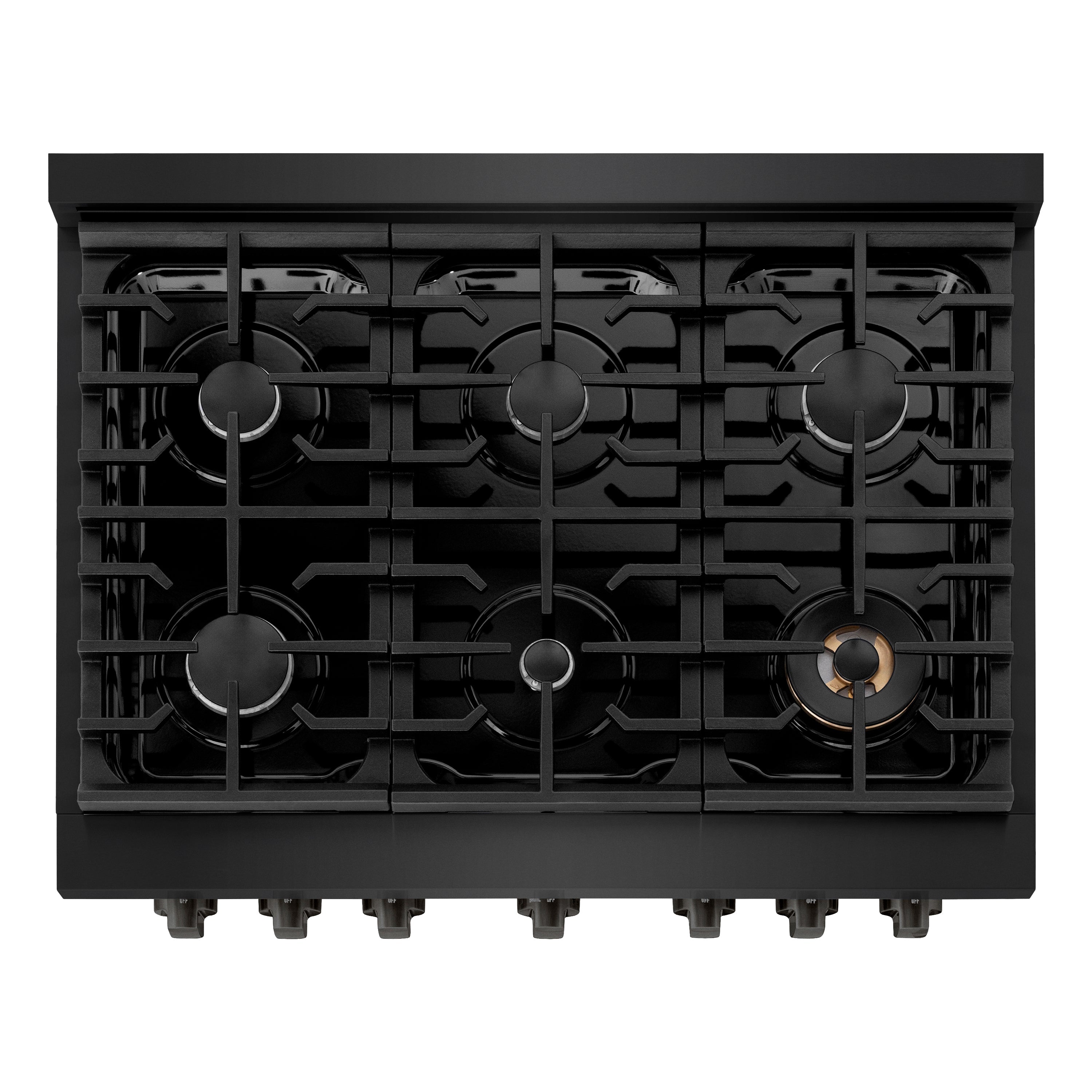 ZLINE 36 in. 5.2 cu. ft. Paramount Dual Fuel Range with 6 Burner Gas Cooktop and Electric Convection Oven in Stainless Steel with Black Matte Door (SDR-BLM-36)