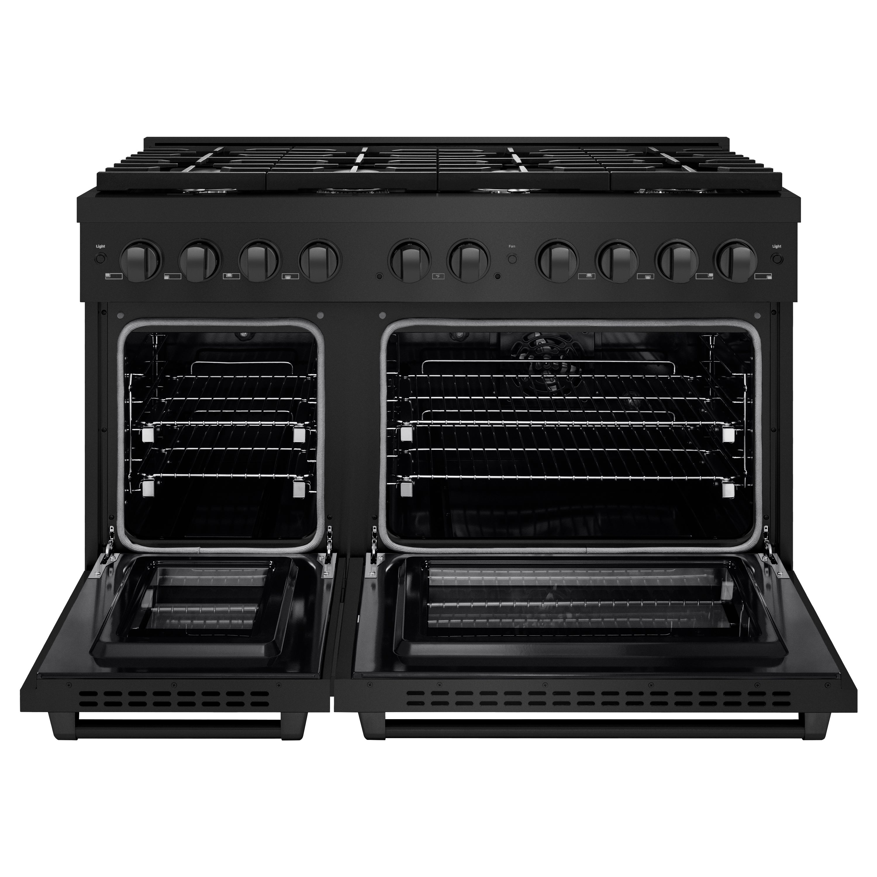 ZLINE 48 in. 6.7 cu. ft. Paramount Double Oven Dual Fuel Range with 8 Burner Gas Cooktop in Stainless Steel with Black Matte Doors (SDR-BLM-48)