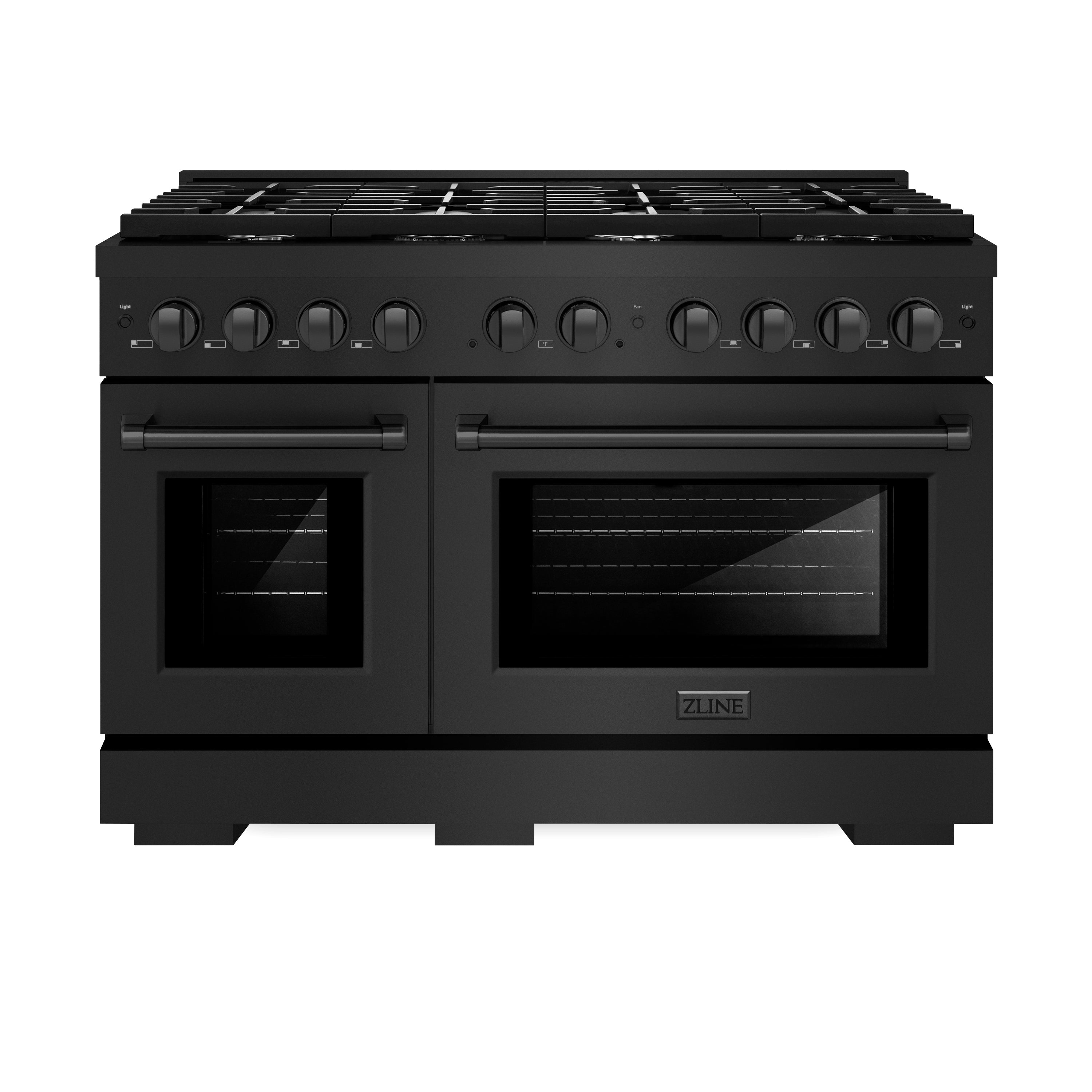 ZLINE 48 in. 6.7 cu. ft. Paramount Double Oven Dual Fuel Range with 8 Burner Gas Cooktop in Stainless Steel with Black Matte Doors (SDR-BLM-48)
