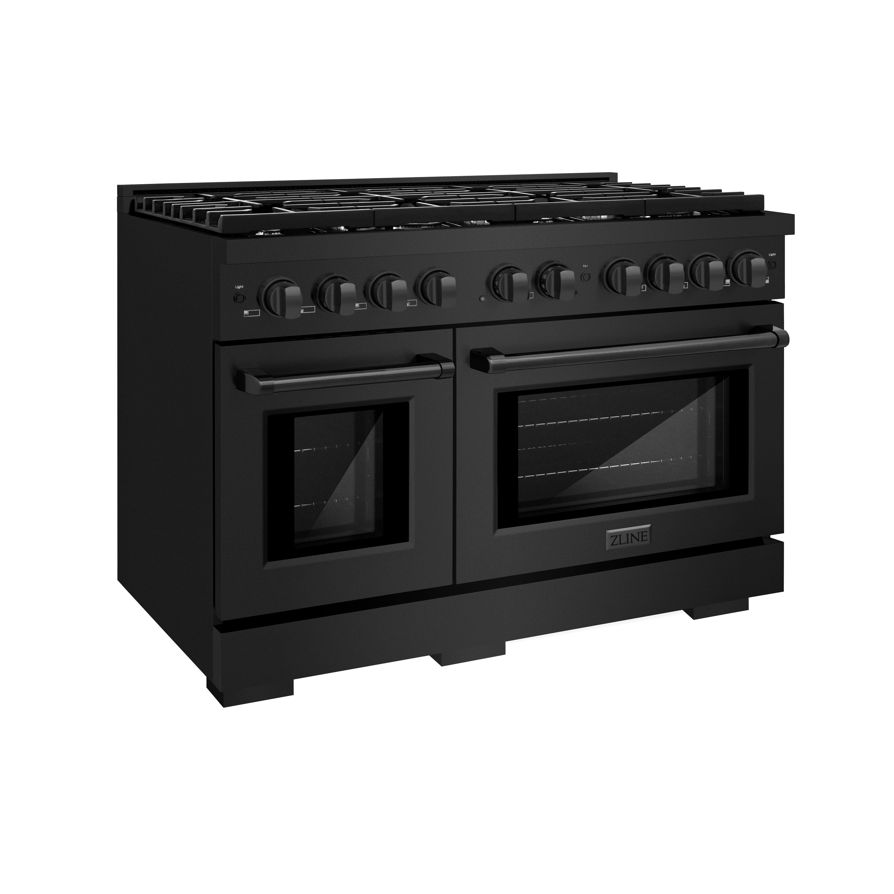 ZLINE 48 in. 6.7 cu. ft. Paramount Double Oven Dual Fuel Range with 8 Burner Gas Cooktop in Stainless Steel with Black Matte Doors (SDR-BLM-48)