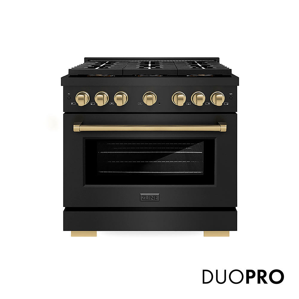 ZLINE Autograph Edition 36 in. 5.2 cu. ft. Paramount Gas Range with 6 Burner DuoPro™ Cooktop and Convection Gas Oven with White Matte Door and Matte Black Accents (PSGRZ-WM-36-MB)