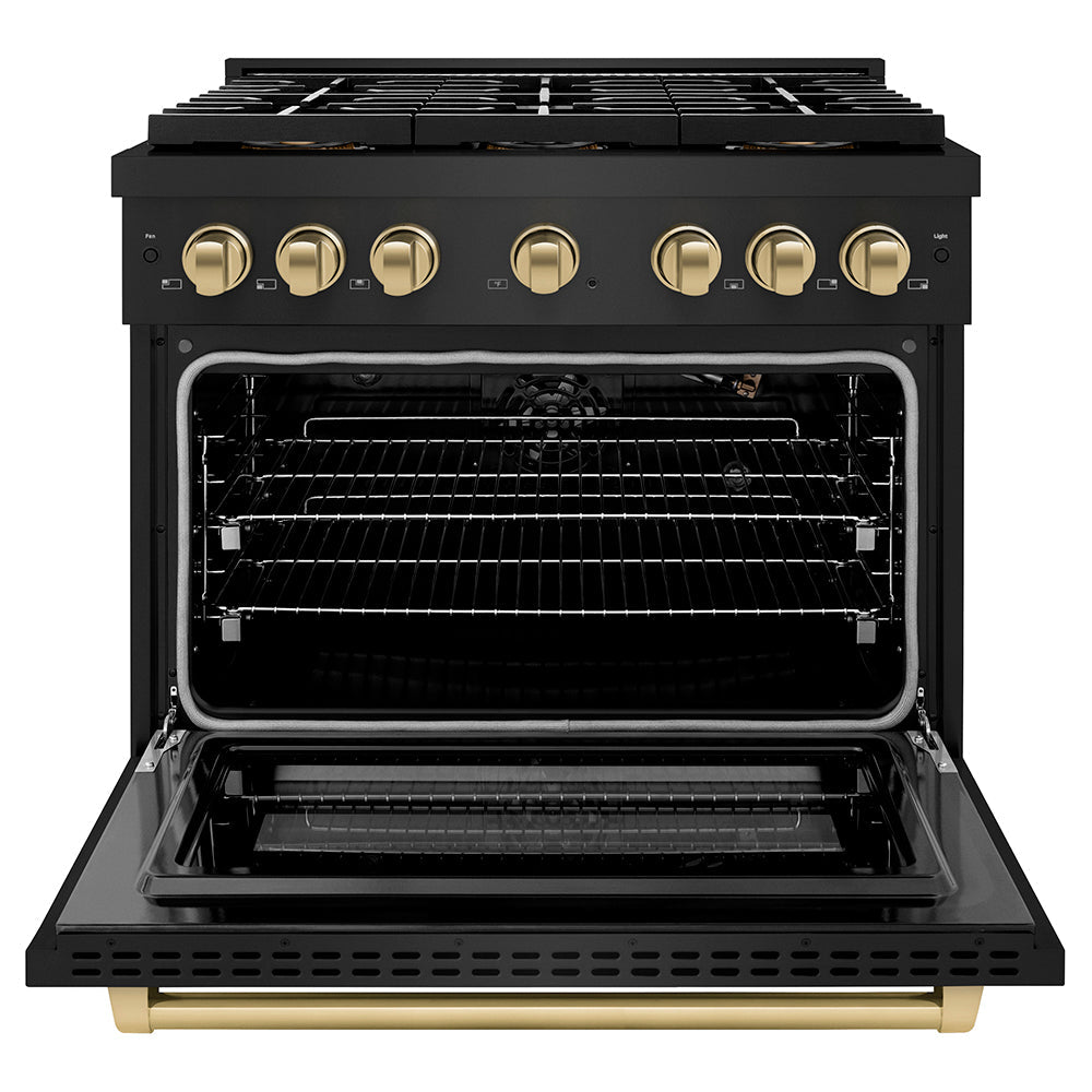 ZLINE Autograph Edition 36 in. 5.2 cu. ft. Paramount Gas Range with 6 Burner DuoPro™ Cooktop and Convection Gas Oven with White Matte Door and Matte Black Accents (PSGRZ-WM-36-MB)