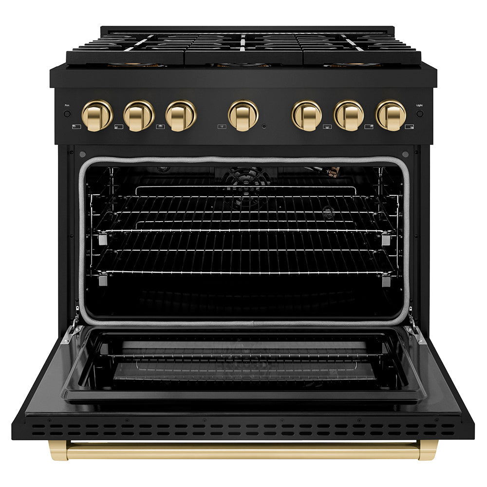 ZLINE Autograph Edition 36 in. 5.2 cu. ft. Paramount Gas Range with 6 Burner DuoPro™ Cooktop and Convection Gas Oven with White Matte Door and Matte Black Accents (PSGRZ-WM-36-MB)