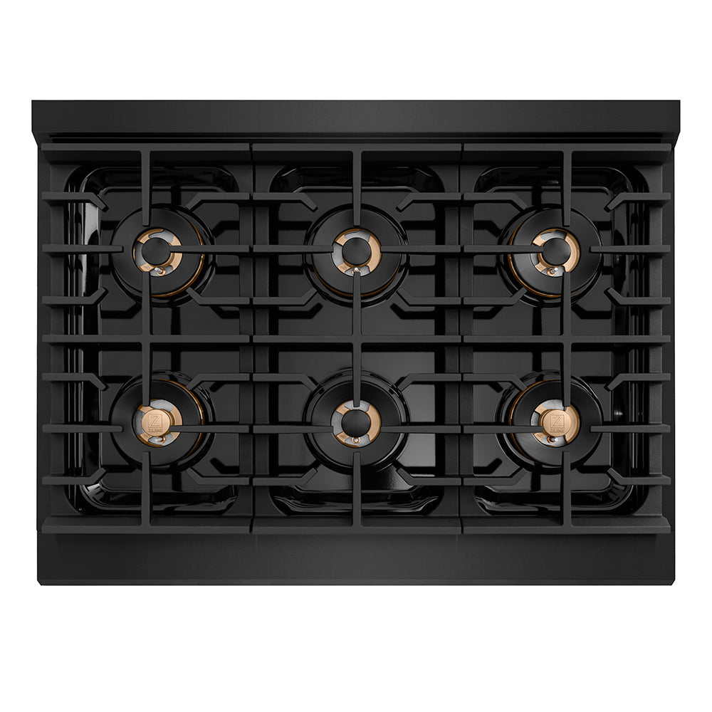 ZLINE Autograph Edition 36 in. 5.2 cu. ft. Paramount Gas Range with 6 Burner DuoPro™ Cooktop and Convection Gas Oven with White Matte Door and Matte Black Accents (PSGRZ-WM-36-MB)