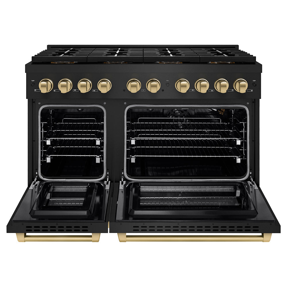 ZLINE Autograph Edition 48 in. 6.7 cu. ft. Paramount Gas Range with 8 Burner DuoPro™ Cooktop and Dual Ovens with White Matte Doors and Matte Black Accents (PSGRZ-WM-48-MB)
