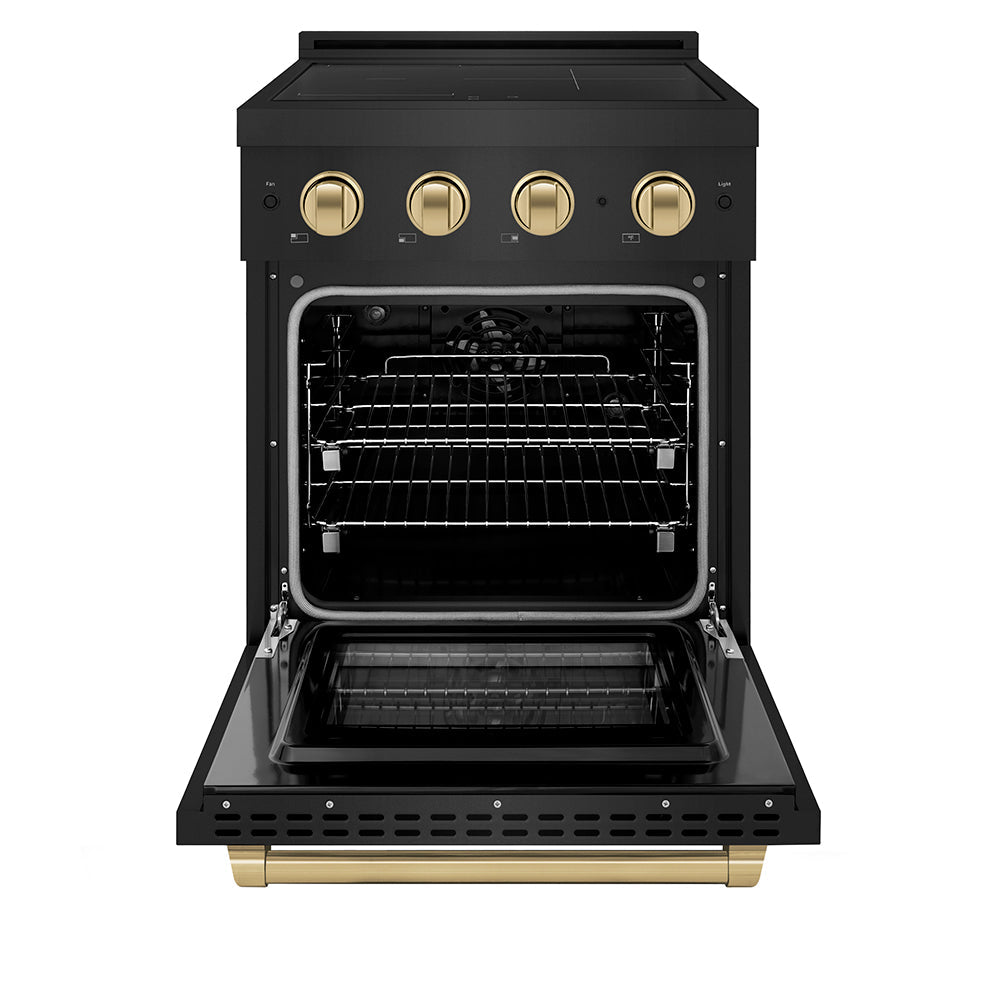ZLINE Autograph Edition 24 in. 3.2 cu. ft. Paramount Induction Range with 3 Element Cooktop and Electric Convection Oven in Stainless Steel with Matte Black Accents (SINRZ-24-MB)